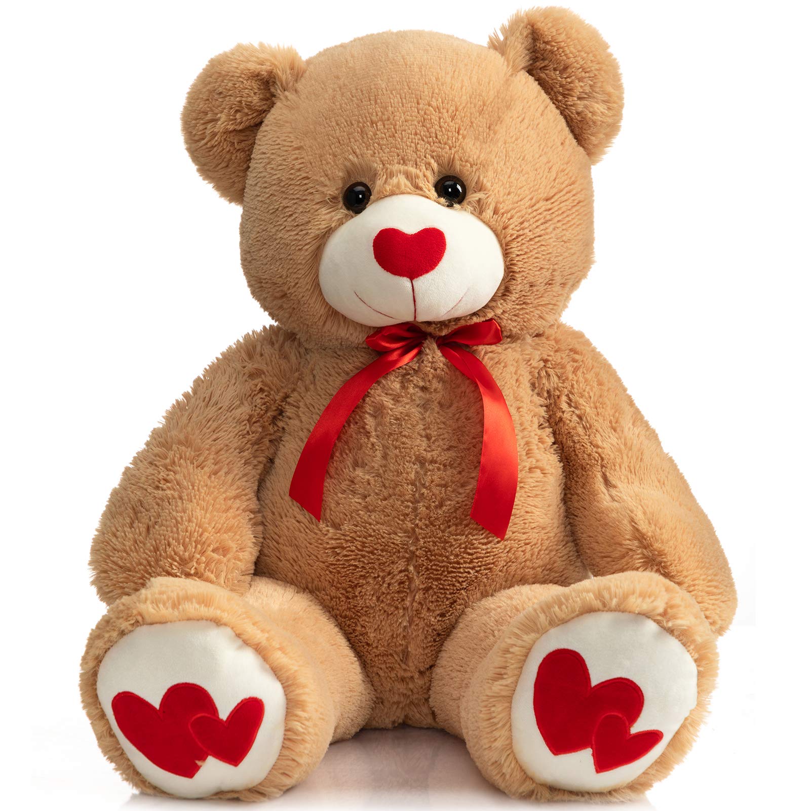 36 Inch Large Teddy Bear Plush Toy - Soft Tan Stuffed Animal with Red Heart, Perfect Gift for Girlfriend, Kids, Valentine's Day, Birthday & Anniversaries | Great for Cuddling, Nursery Decor, and Photo Props