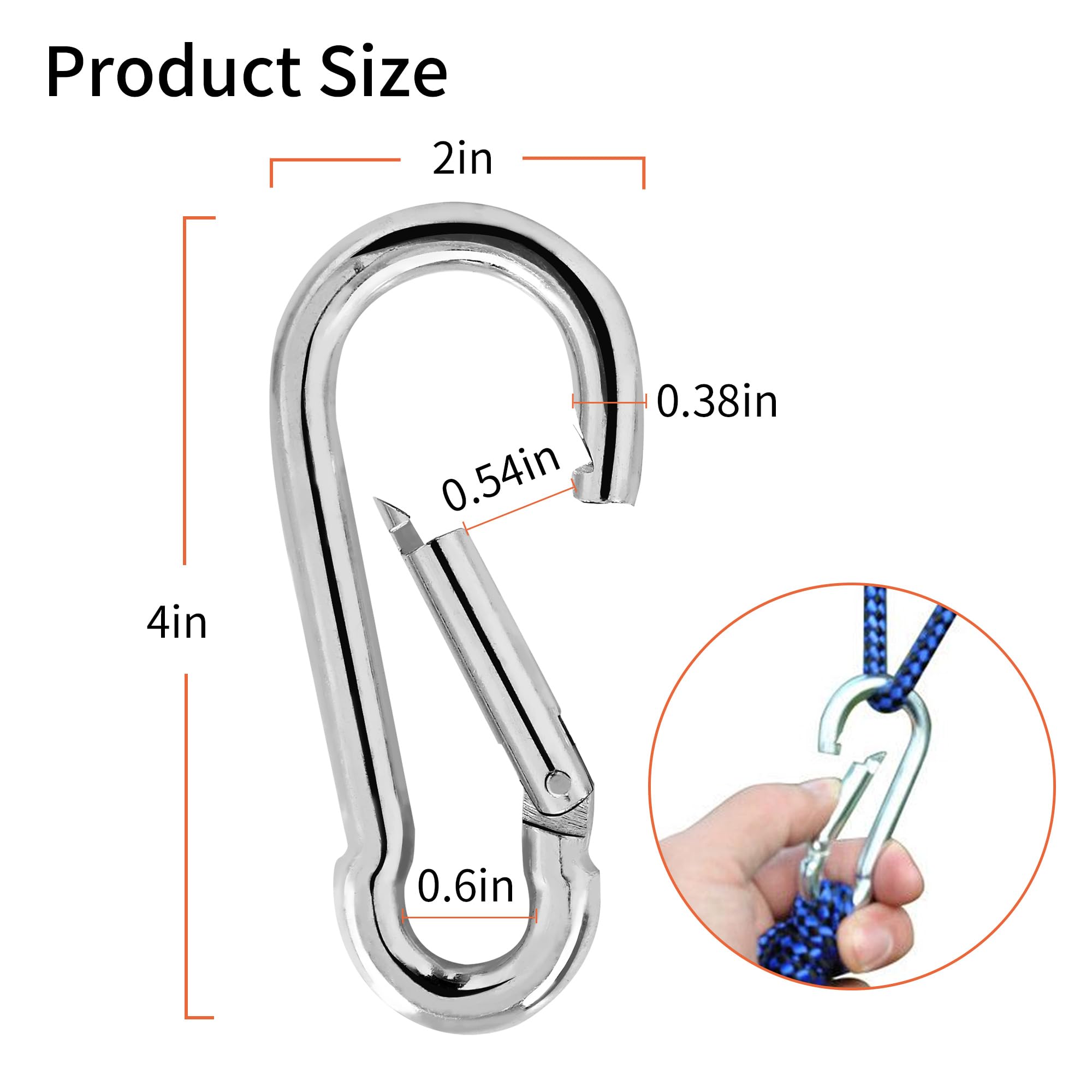 20PCS 4inch Heavy Duty Spring Snap Hook Carabiner Clip - M10 3/8