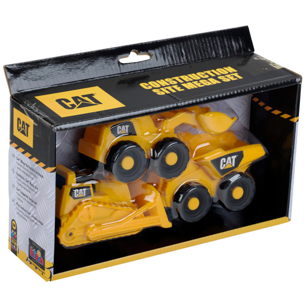 CAT Caterpillar 3-Piece Construction Site Mega Set - Excavator, Bulldozer & Dump Truck Toy Playset for Kids - Perfect for Indoor & Outdoor Sandbox Play, Birthday Gifts & Pretend Construction Role Play