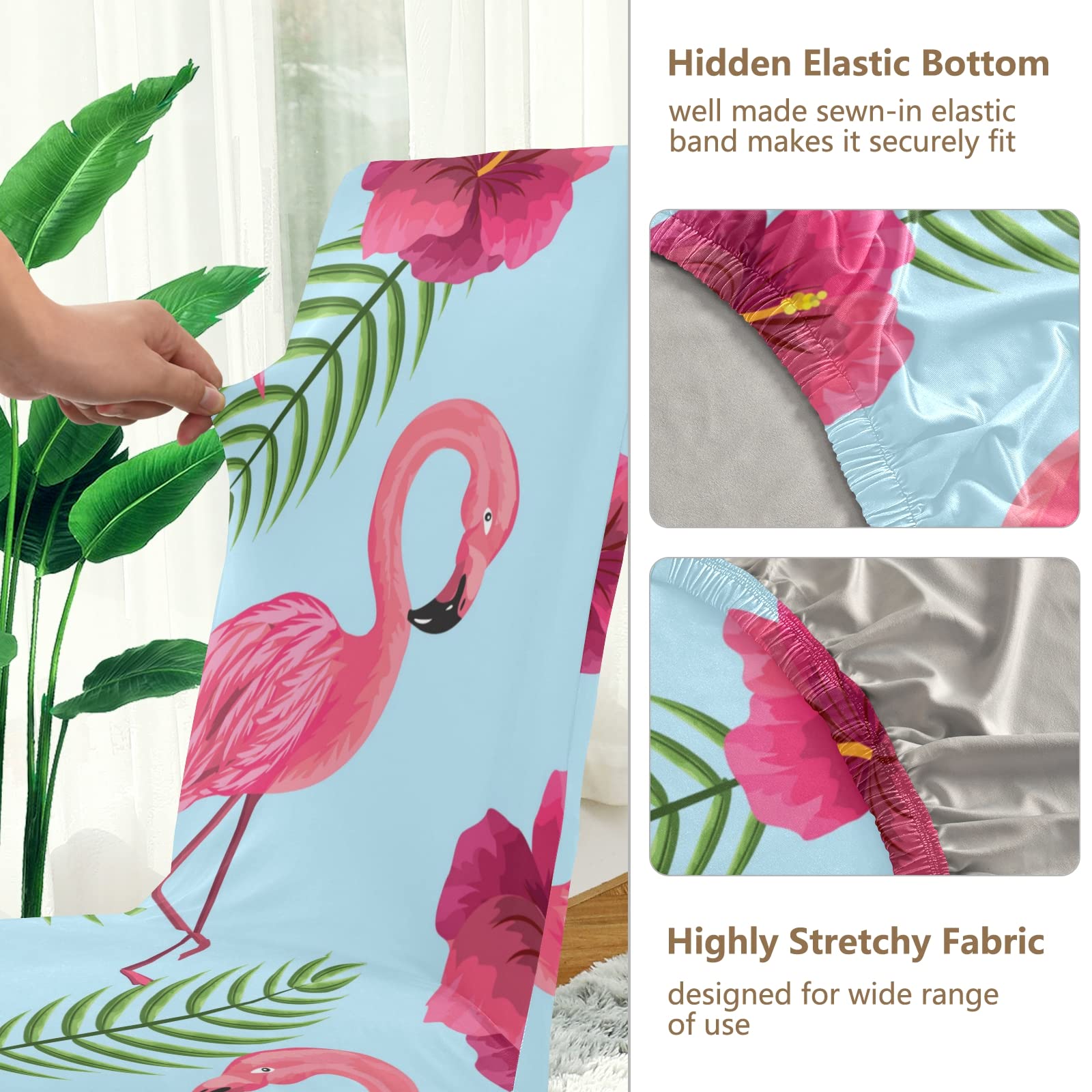 Flamingo Palm Leaves Dining Chair Covers Set of 2 - Washable & Removable Stretch Slipcovers for Dining Chairs - Perfect for Dining Room, Hotel, Wedding, Party & Home Decor