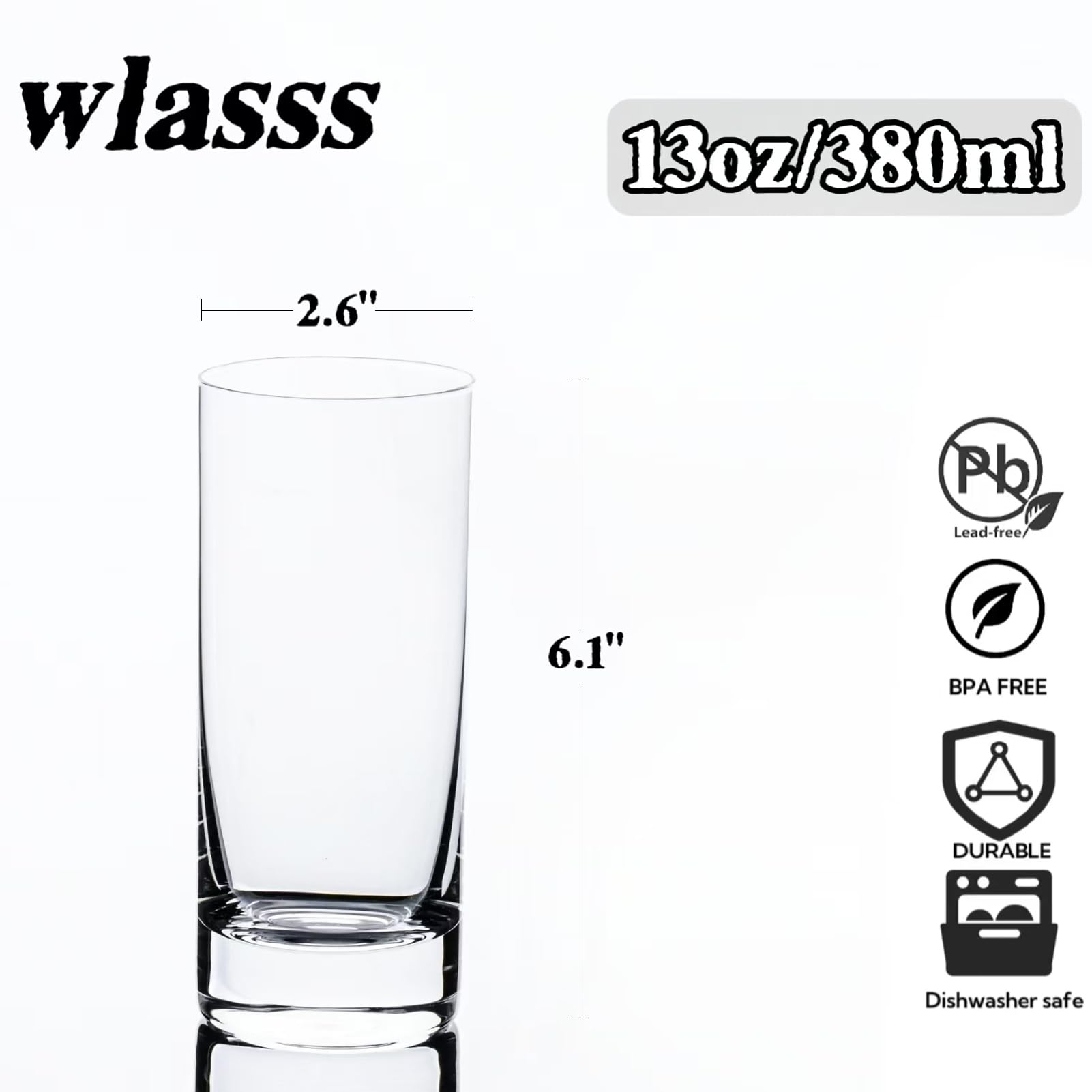 8-Piece 13oz Drinking Glasses Set - Highball Glass Cups for Beer, Juice & Cocktails - Collins Water Glasses for Bar & Kitchen - Perfect Gift for Mom - Ideal for Parties, Home Bars & Everyday Use