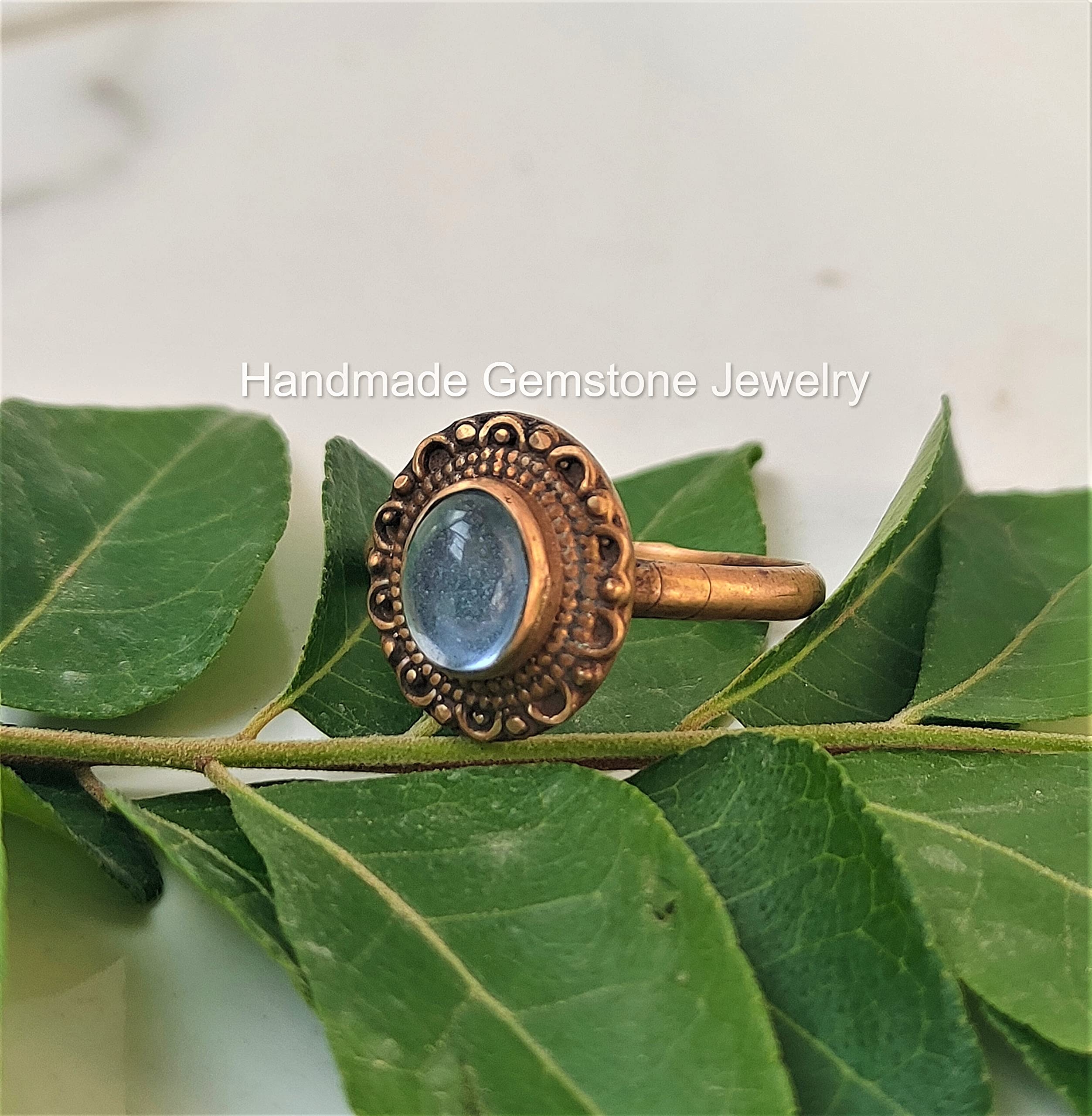 Natural Blue Chalcedony Ring - Handmade Minimalist Oval Semi-Precious Stone Jewelry in Gold Filled & Brass Options | Dainty Blue Chalcedony Ring for Women, Perfect for Everyday Wear, Gift Giving & Boho Fashion