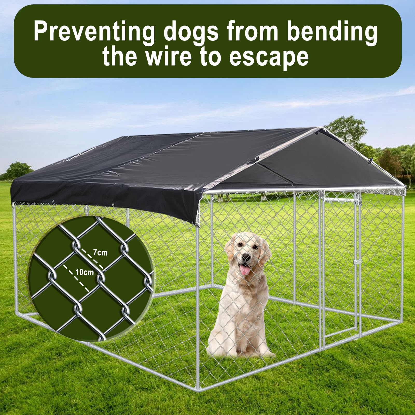 10'x10'x5.5' Large Outdoor Dog Kennel with Waterproof Cover - Heavy Duty Metal Dog Pen, Secure Locking Pet Fence for Backyard, Garden & Patio - UV Resistant for All Weather Protection | Perfect for Large Breed Dogs, Puppy Training & Outdoor Play Areas