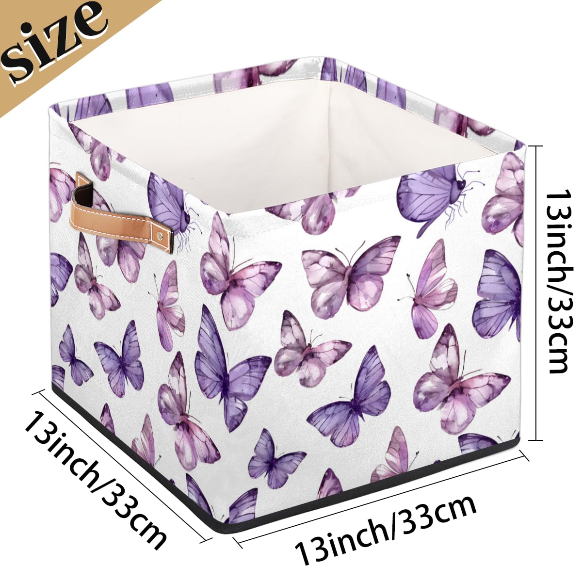 Butterfly Purple Collapsible Fabric Storage Cube Bin - 13 Inch Foldable Cube Basket for Shelf, Closet & Home Organization | Perfect for Kids' Room, Office & Toy Storage