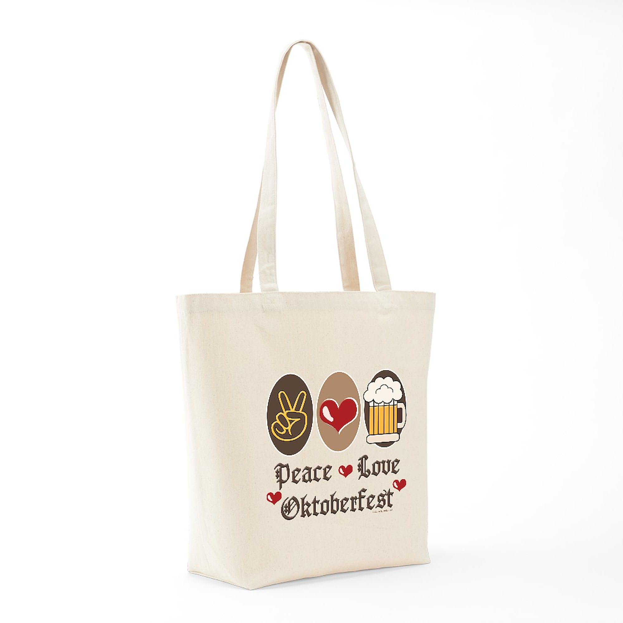 Peace Love Oktoberfest Natural Canvas Tote Bag - Eco-Friendly Reusable Shopping Bag for Groceries, Beach & Festival Use
