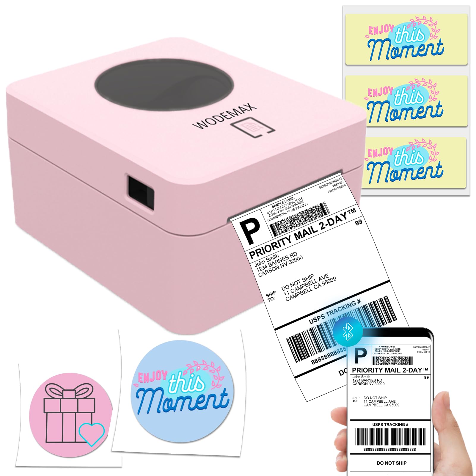 4x6 Thermal Shipping Label Printer - Bluetooth Wireless Sticker Printer for Small Business, Compatible with Amazon & eBay - Pink | Perfect for E-commerce, Warehouse & Logistics Labeling