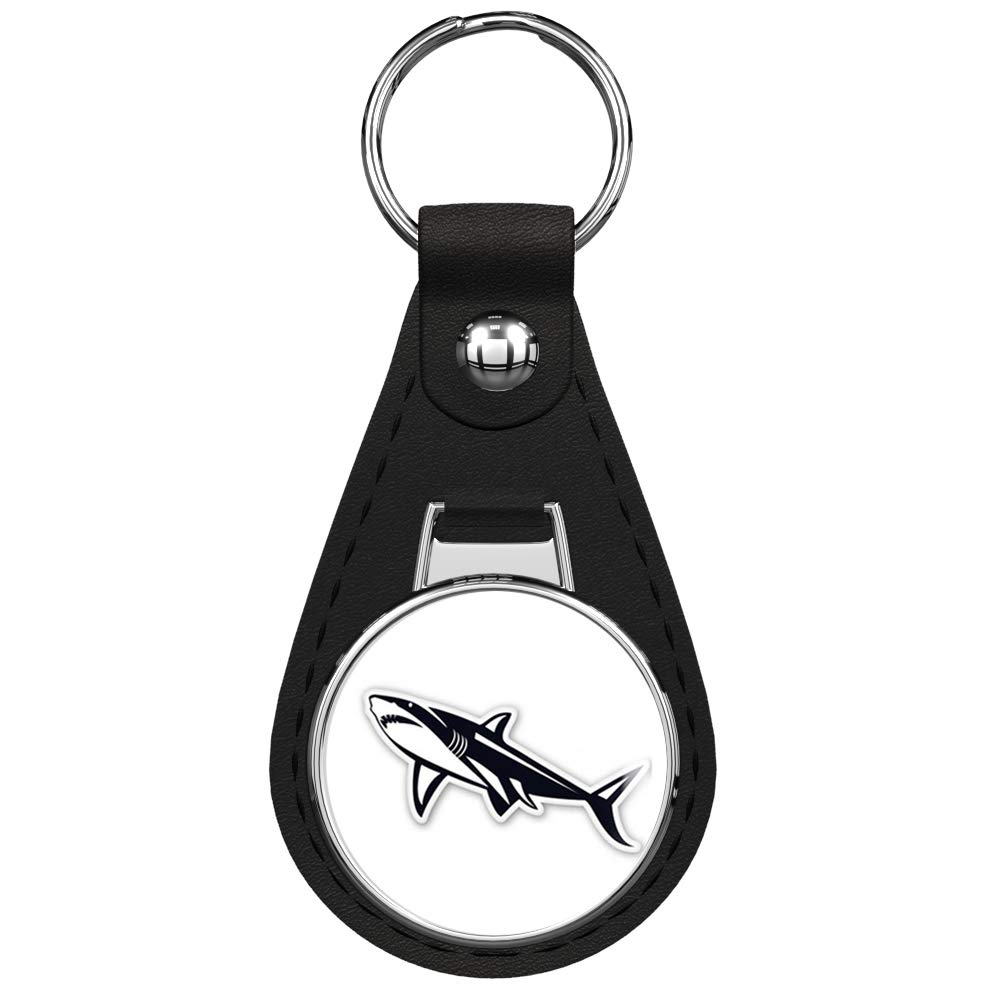 Premium Shark Black Leather Keychain with Silver Keyring - Durable & Stylish Key Holder for Men Women - Perfect for Gifts, Travel, Office & Everyday Carry