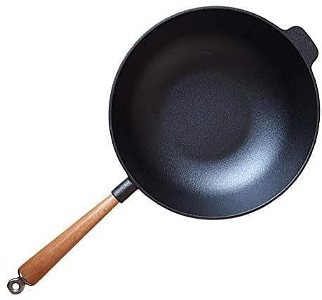 GDSKL 31cm Cast Iron Wok Pan - Durable, Thickened Non-Stick Surface with Less Oil Smoke - Perfect for Stir-Frying, Deep Frying & Asian Cooking - Heavy Duty Iron Pot with Ergonomic Handle for Home Kitchen Use
