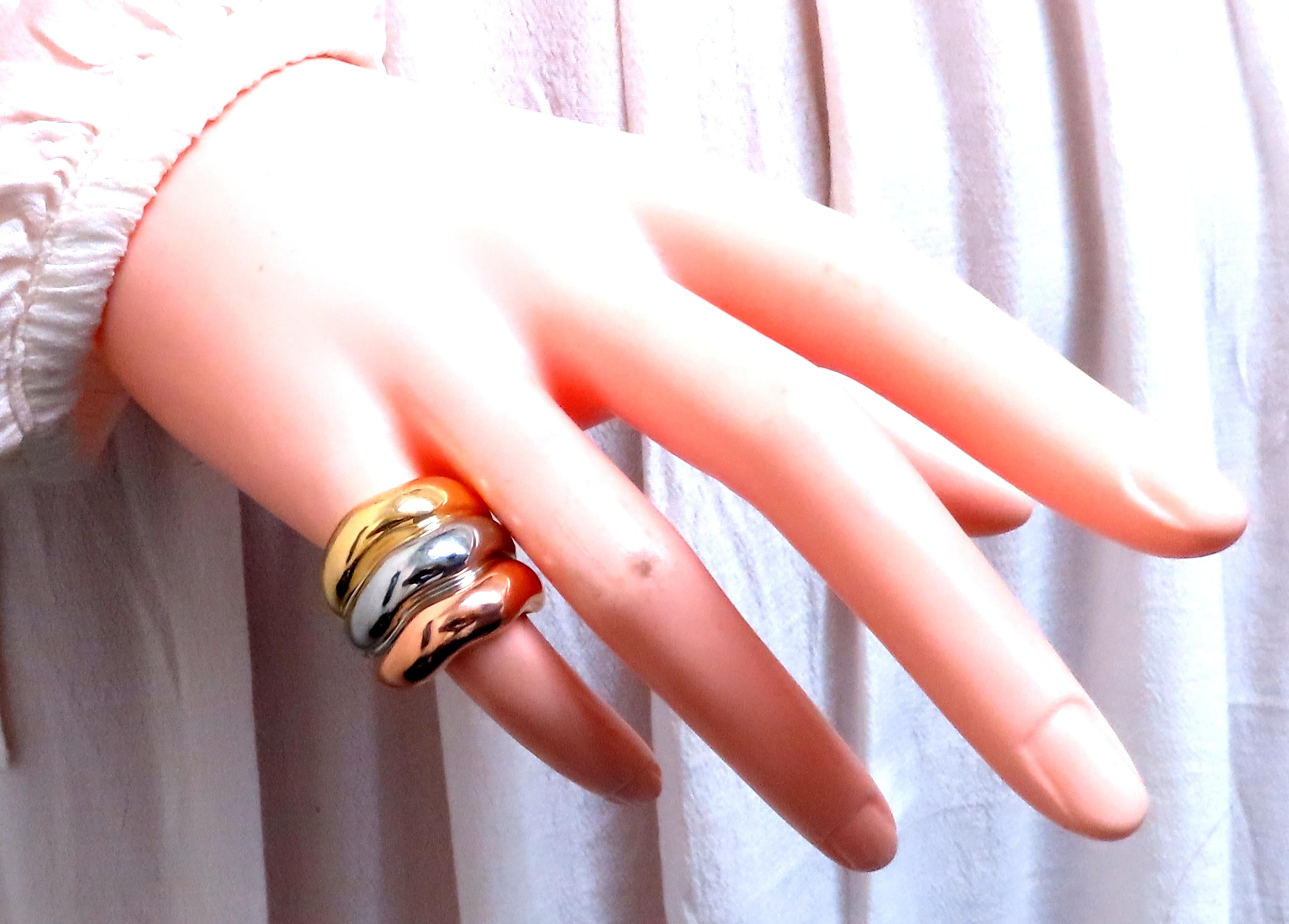 18kt Gold Tri-Color Fused Wave Bands - Elegant Stackable Rings for Women, Perfect for Layering, Gift Giving & Everyday Wear