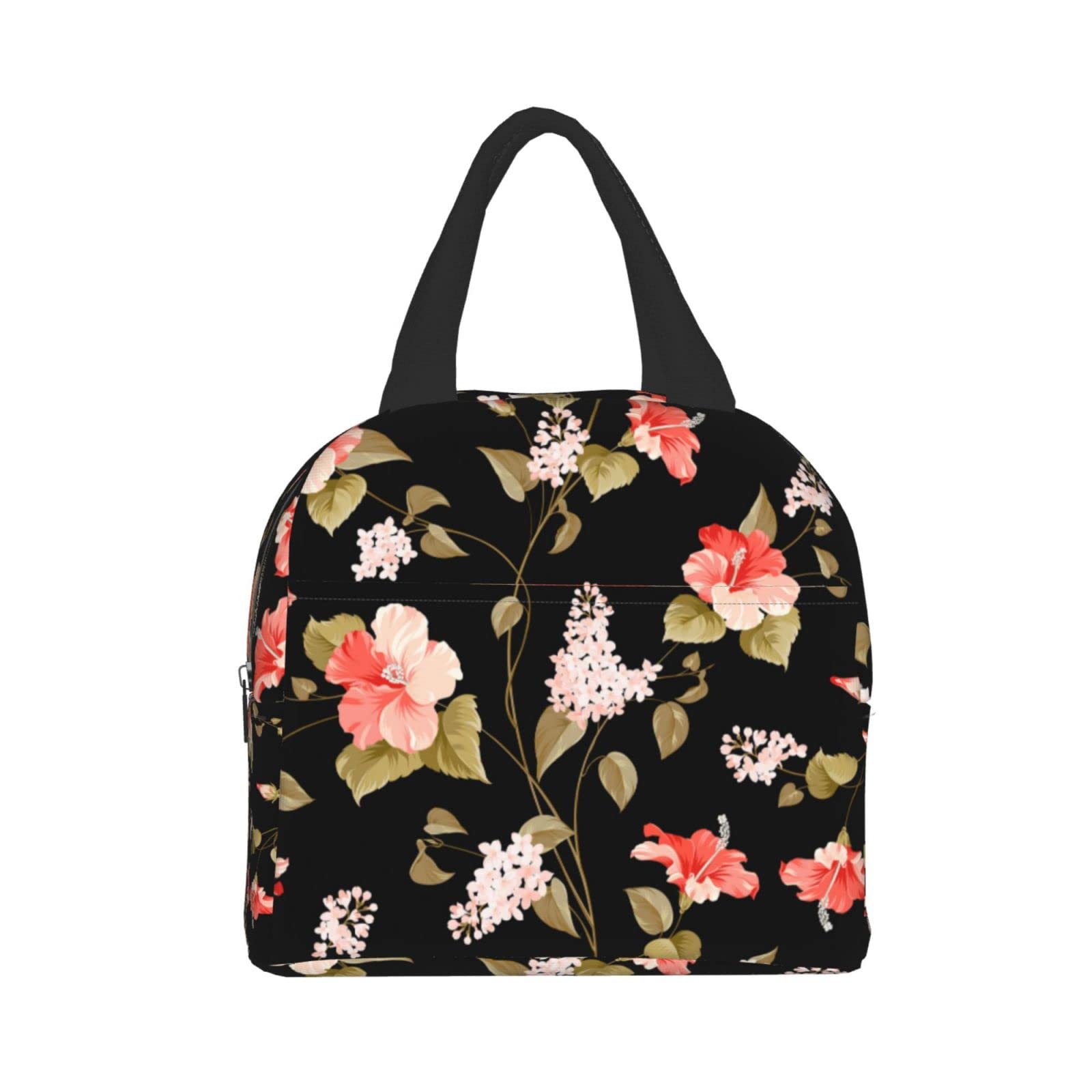 Insulated Lunch Bag with Tropical Flower Print - Reusable & Leak-Proof Lunch Box for Men & Women - Perfect for Work, School, Travel, Picnic & Outdoor Activities