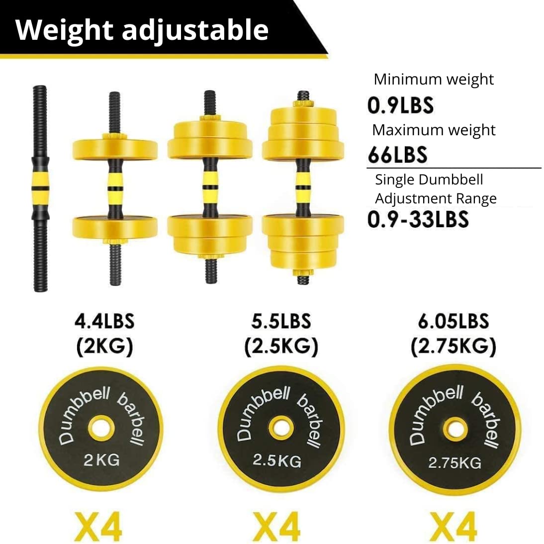 FUXION 44LB Adjustable Dumbbell Set with Barbell Weight Plates - Home Gym Equipment for Strength Training & Fitness Workouts