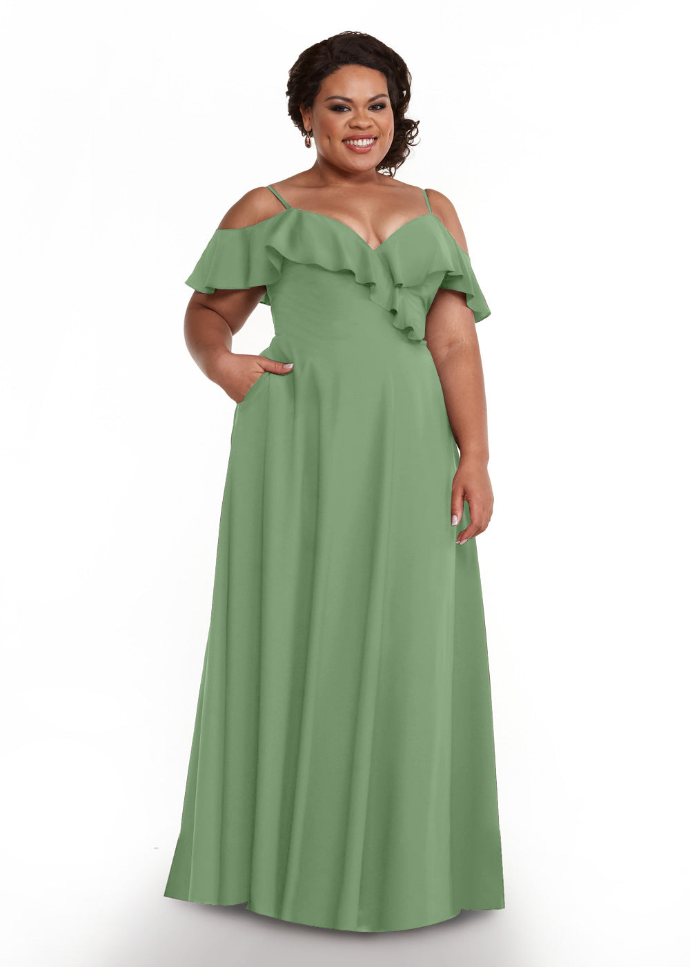 Elegant 83013 Stretch Chiffon Off-The-Shoulder A-Line Bridesmaid Dress with Ruffles - Perfect for Weddings, Prom, Formal Events & Special Occasions