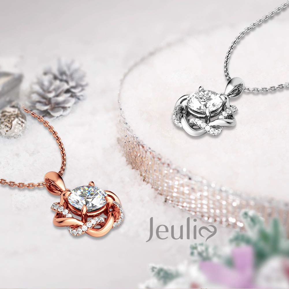 Jeulia S925 Sterling Silver Flower Necklace with White Diamond Pendant - Elegant Long Hollow Chain for Women, Perfect Mother’s Day & Valentine’s Day Jewelry Gift - Ideal for Weddings, Anniversaries and Special Occasions
