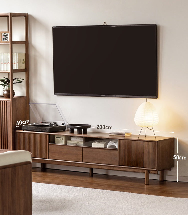 Premium Black Walnut & Ash Solid Wood TV Stand - Modern Entertainment Center for Living Room, Bedroom & Home Theater