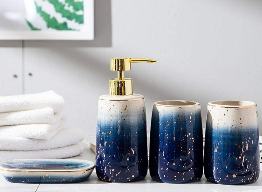 Modern Ceramic Bathroom Accessories Set - 4 Piece Soap Dispenser, Toothbrush Holder, Soap Dish & Toothbrush Cup | Elegant Home Decor Gift for Bathroom Organization & Spa-Like Experience