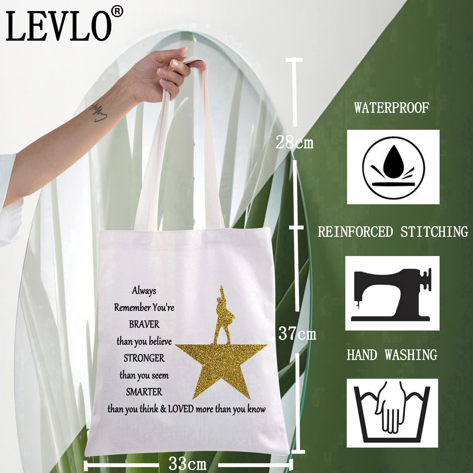 LEVLO Broadway Musical Themed Cosmetic Bag - Perfect Hamilton Gift for Theater Lovers (You Are Braver Stronger Smarter Than You Think) - Great for Makeup Storage & Travel Accessories | Ideal for Theater Nights, Daily Use & Gift Giving