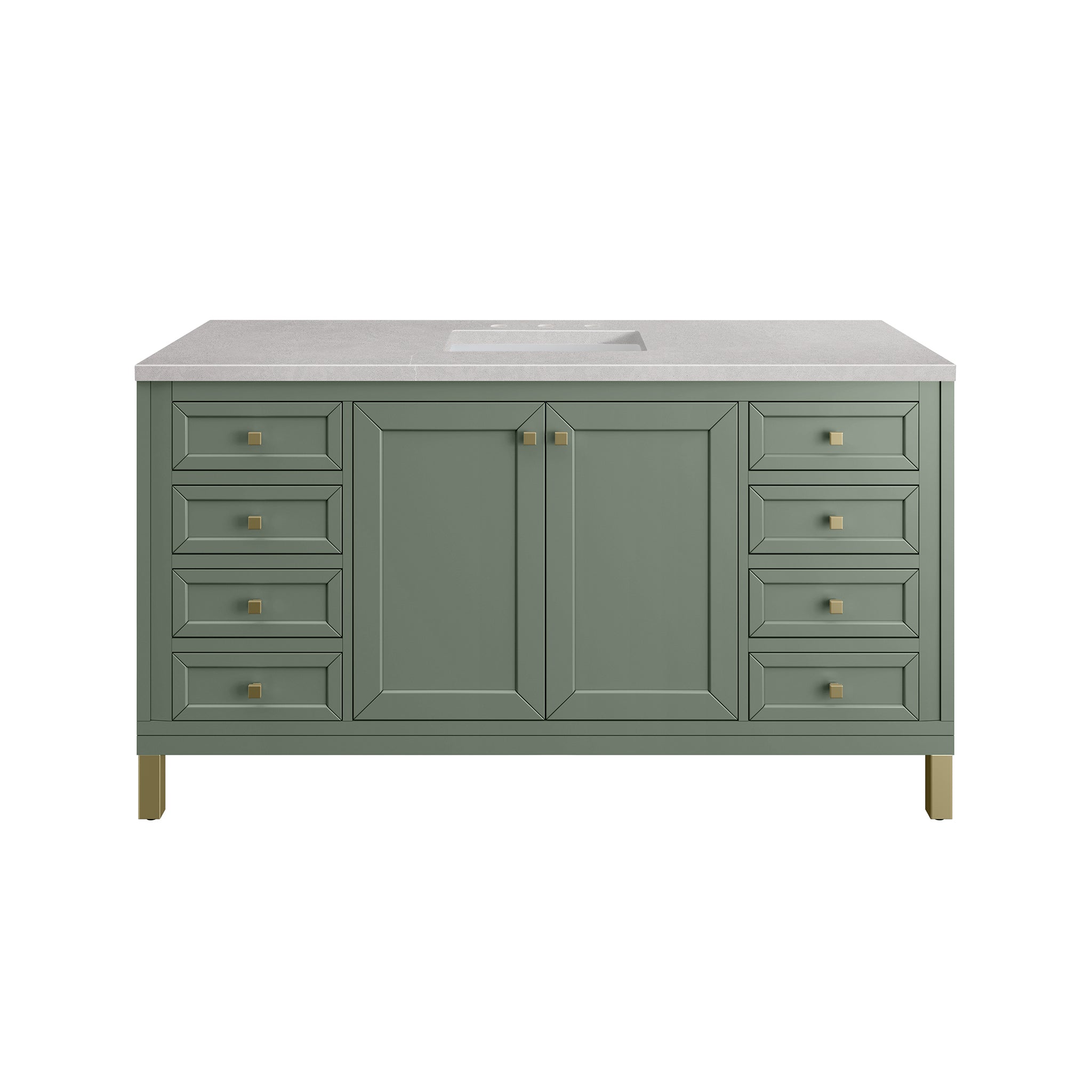 Chicago 60 Inch Single Bathroom Vanity with Smokey Celadon Finish & 3CM Eternal Serena Quartz Top - Perfect for Modern Master Bathrooms and Powder Rooms