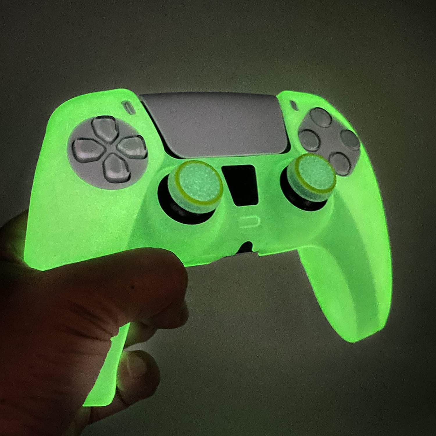 Glow in The Dark Anti-Slip Silicone Cover & Thumb Grips for PS5 Controller - 8 PCS Thumb Grips & 2 Grip Caps - Enhanced Grip for Gaming in Low Light