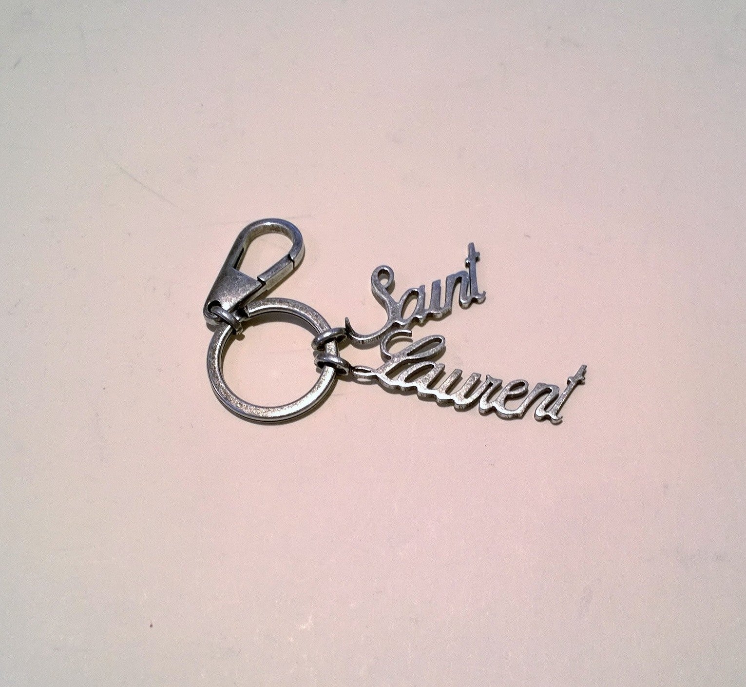 Saint Laurent Oxidized Silver Logo Key Ring Bag Charm - Luxury Designer Keychain for Women & Men - Perfect for Handbags, Backpacks, and Gift Giving