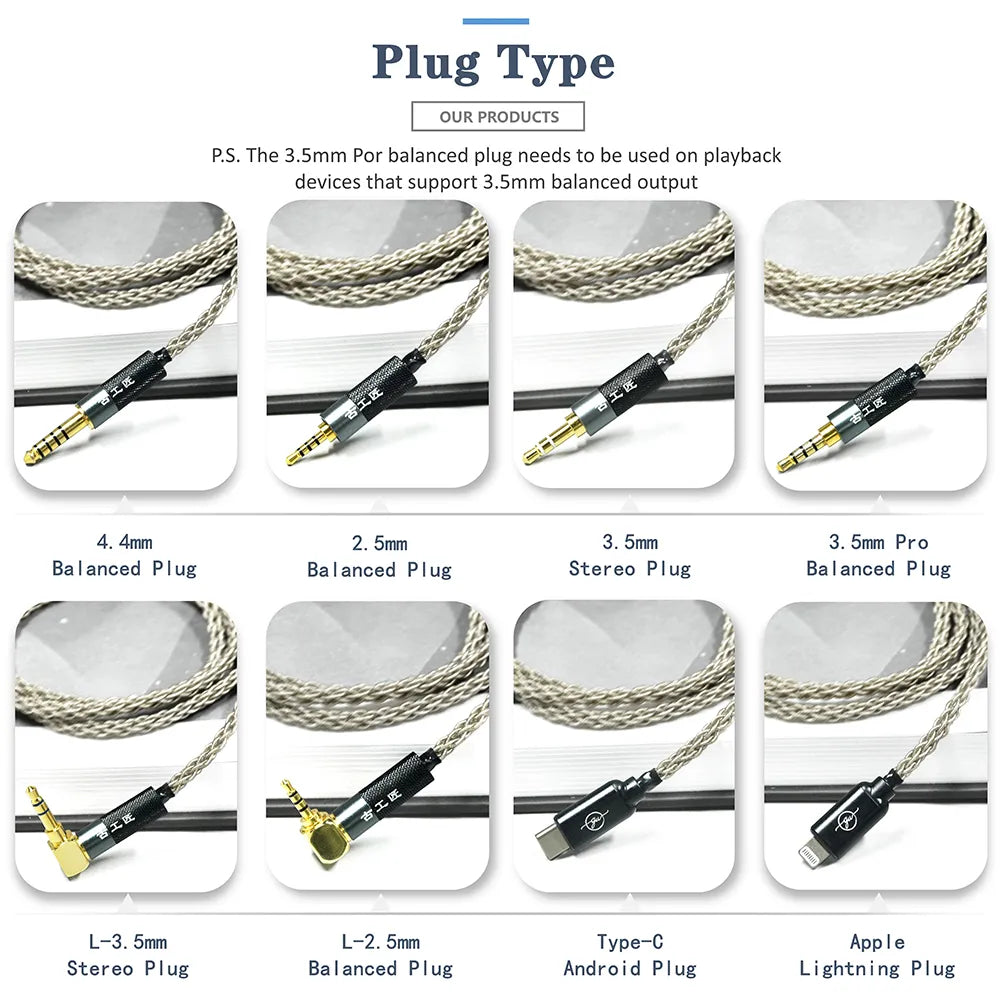 Premium GUCraftsman 6N Single Crystal Silver Upgrade Cable for Acoustune HS1650CU/HS1655CU/HS1670SS/HS1695Ti - High-Fidelity Audio Experience for Audiophiles & Studio Monitoring
