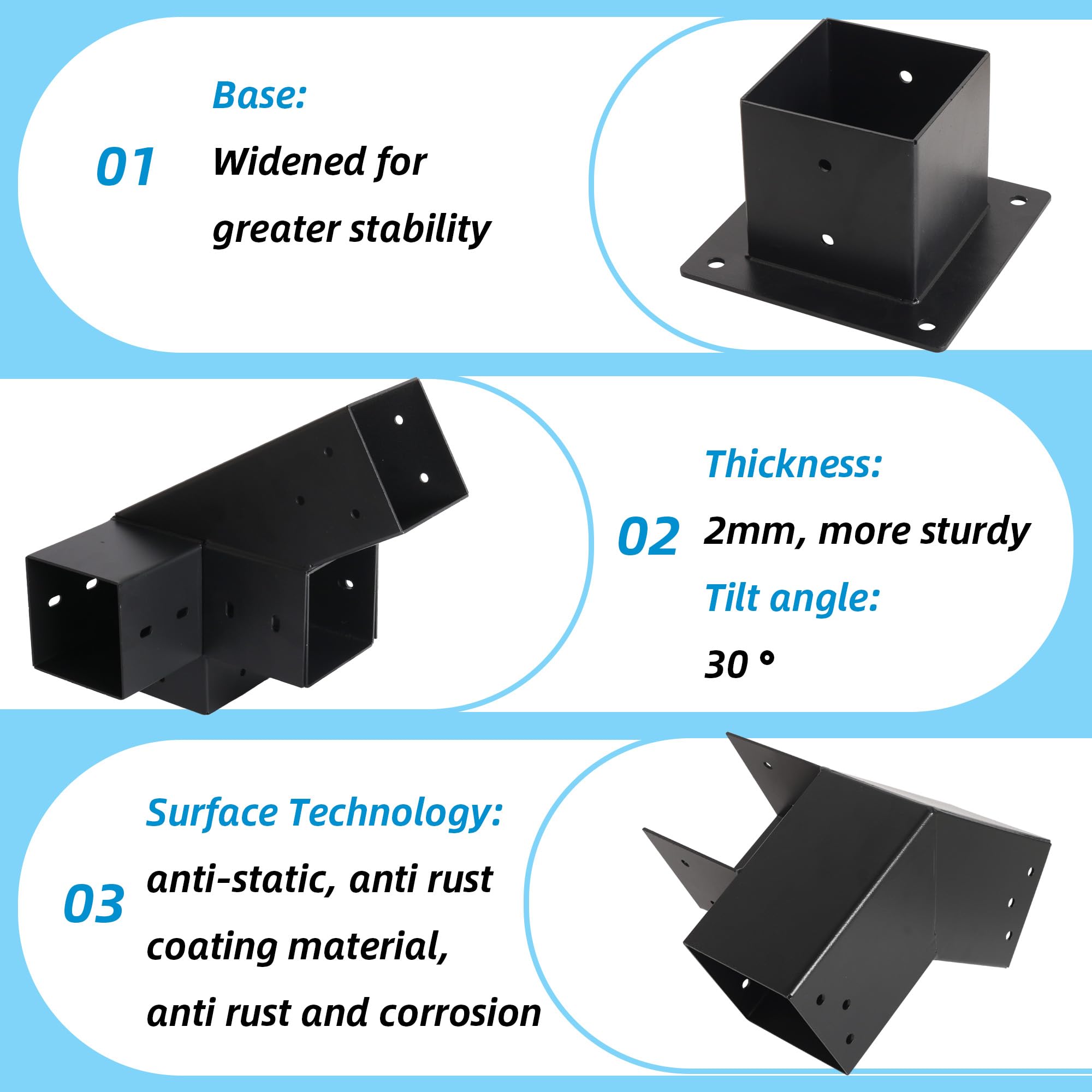 30 Degree Slanted Pergola Bracket Kit for 4x4 Wood Posts - DIY Wood Roof Pergola Support System with Screws - Perfect for Gazebos, Garden Pergolas, Wood Stand Sheds & Metal Gazebo Kits - Outdoor Patio, Backyard & Deck Installation