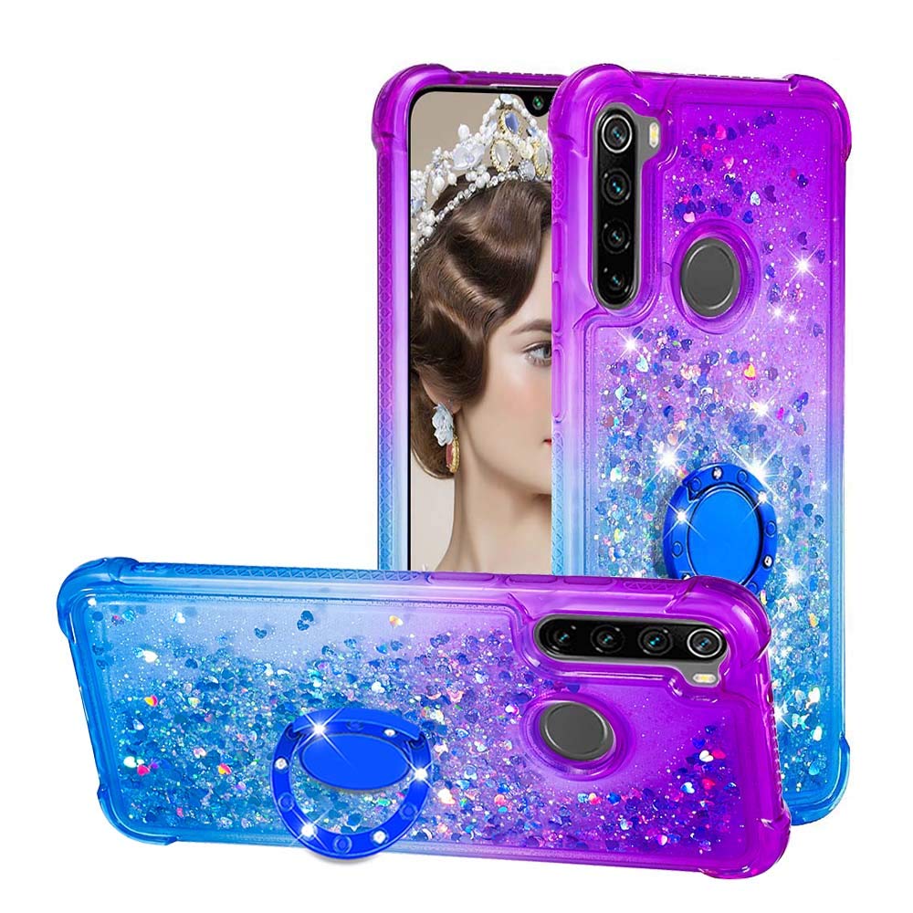 Shockproof TPU Phone Case for Xiaomi Redmi Note 8 - Glitter Liquid Quicksand Design with Rhinestones & Kickstand | Anti-Scratch Protection | Purple/Blue Gradient | Perfect for Daily Use, Travel & Work