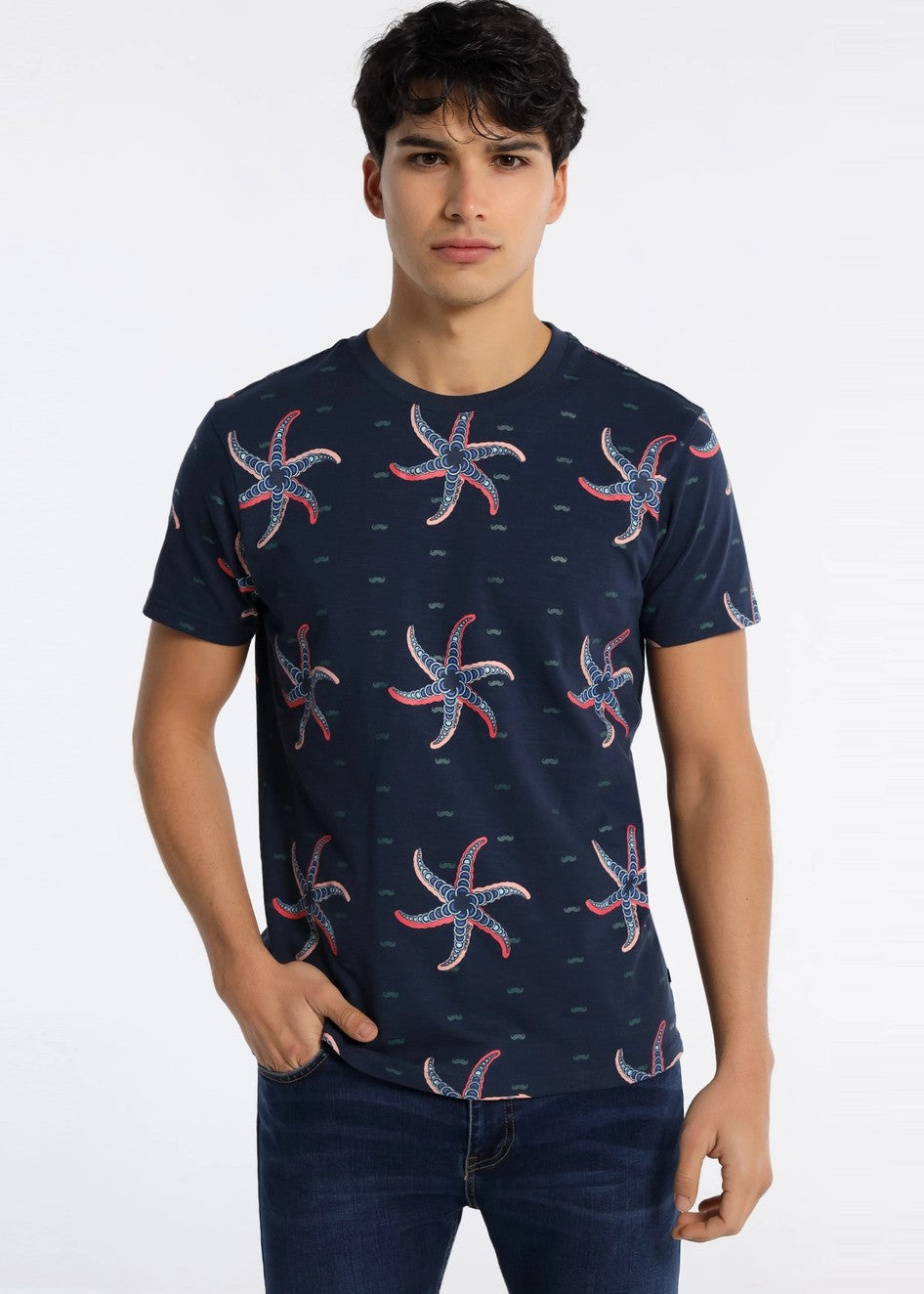 Premium Six Valves Coral Cotton T-Shirt for Men - Navy Blue - Soft & Breathable Casual Tee for Everyday Wear, Gym, and Outdoor Activities