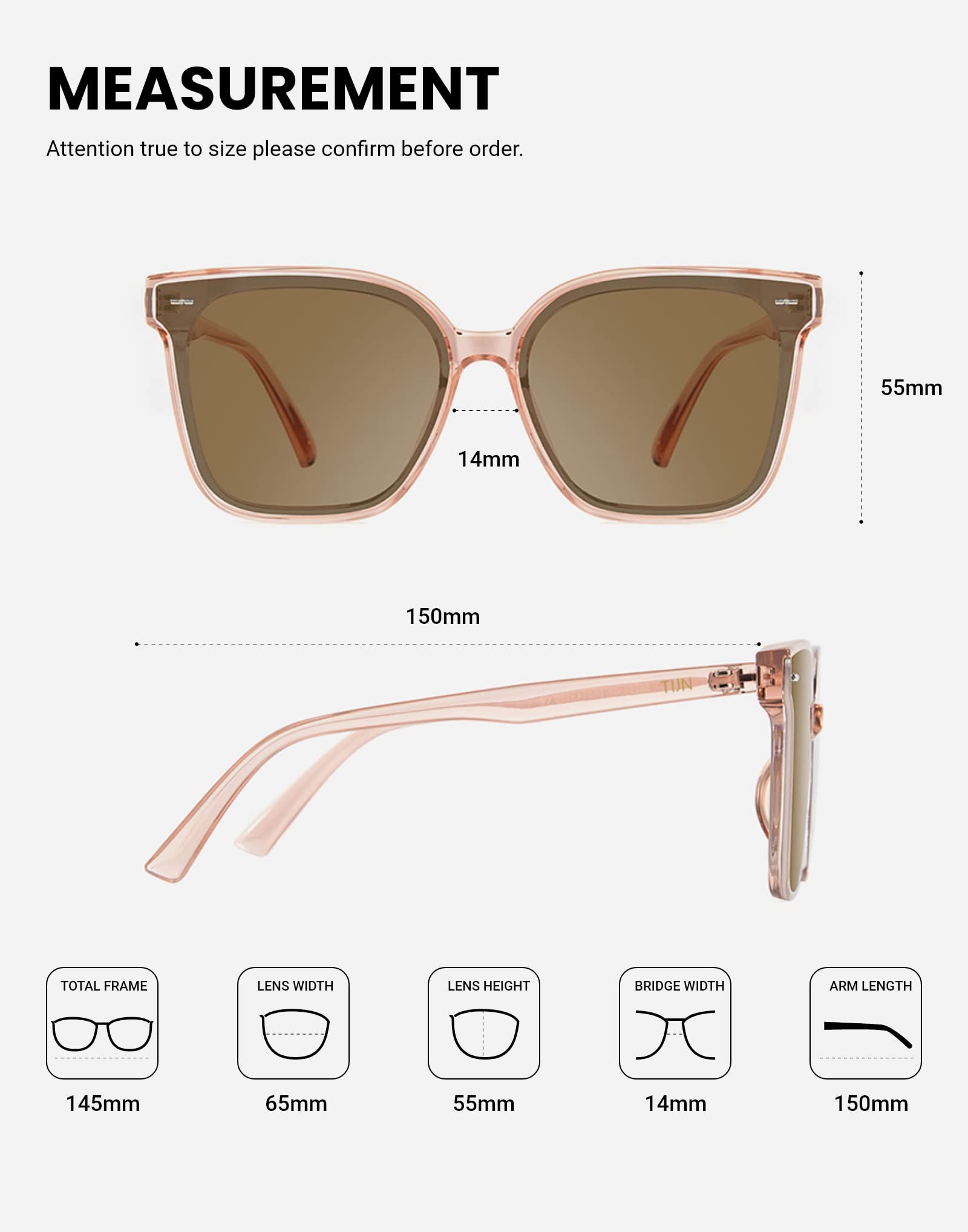 TIJN Polarized Sunglasses for Women & Men - UV Protection Oversized Square Shades with Large Frame - Perfect for Driving, Beach, and Outdoor Activities