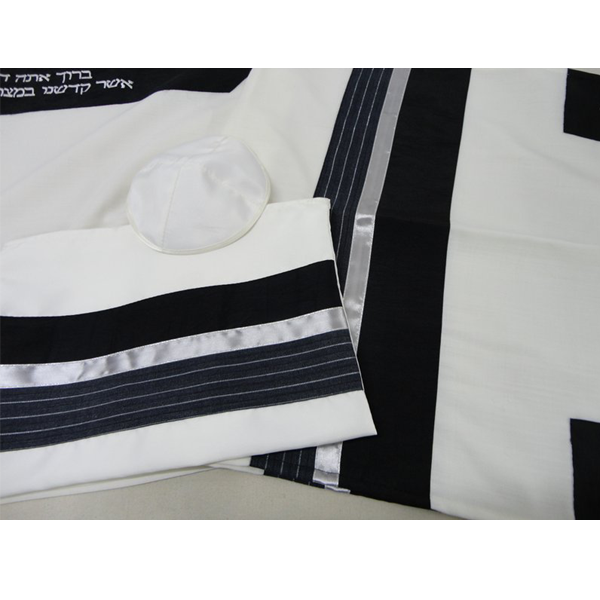 Gray Stripes Pattern Wool Men's Tallit Prayer Shawl - Bar Mitzvah & Jewish Ceremony Tallit Set with Tzitzit - Perfect for Synagogue, Shabbat & Religious Events