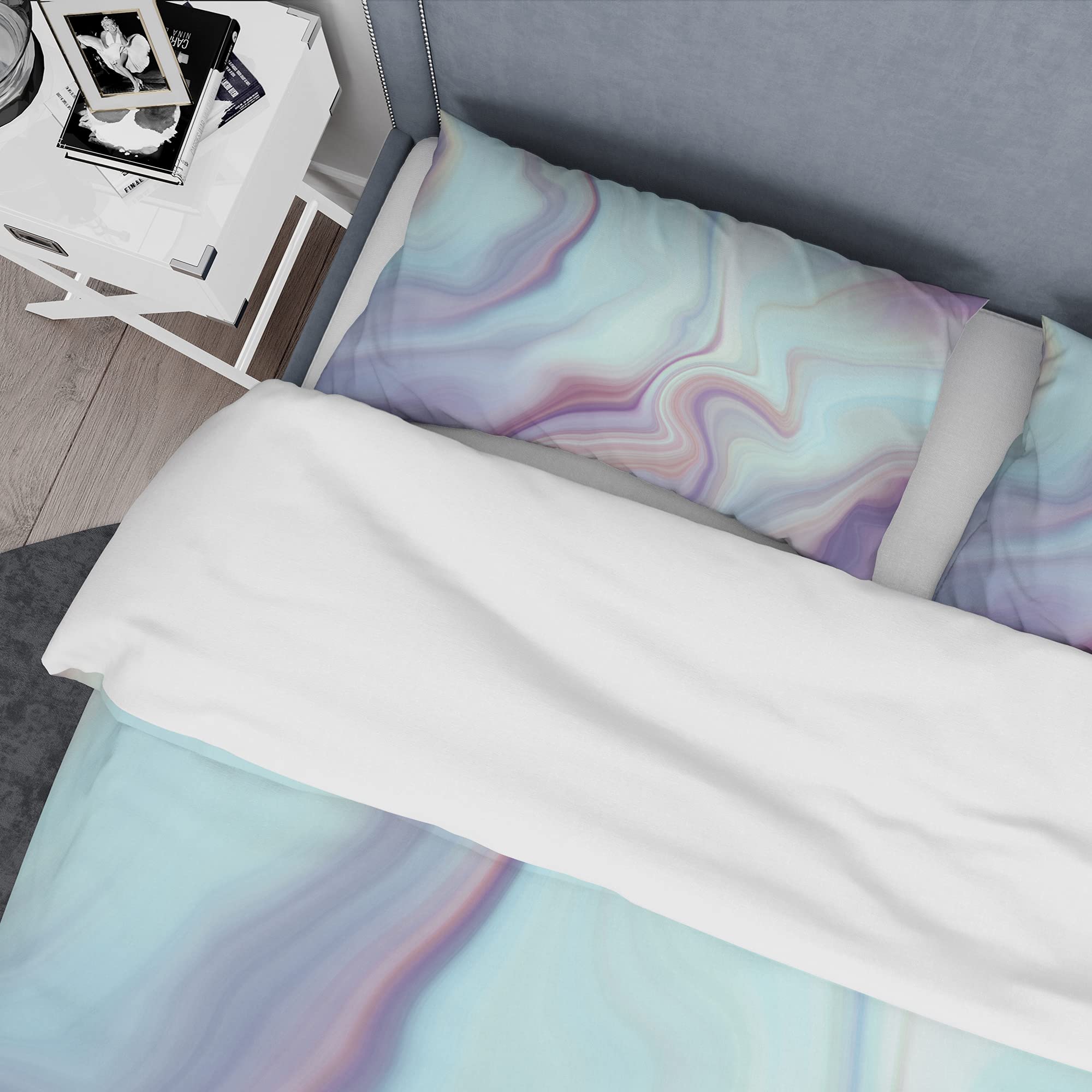Marbled Liquid Agate Duvet Cover Set King - Modern Abstract Blue Bedding 3-Piece Set | All-Season Comfort for Contemporary Bedrooms & Guest Rooms