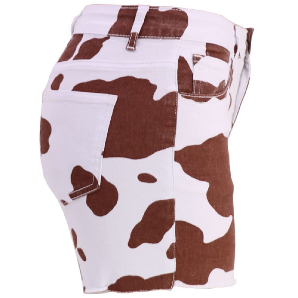 CHARTOU Women's High Waist Cow Print Denim Shorts - Distressed Raw Hem Casual Jean Shorts for Summer Outfits & Streetwear Fashion