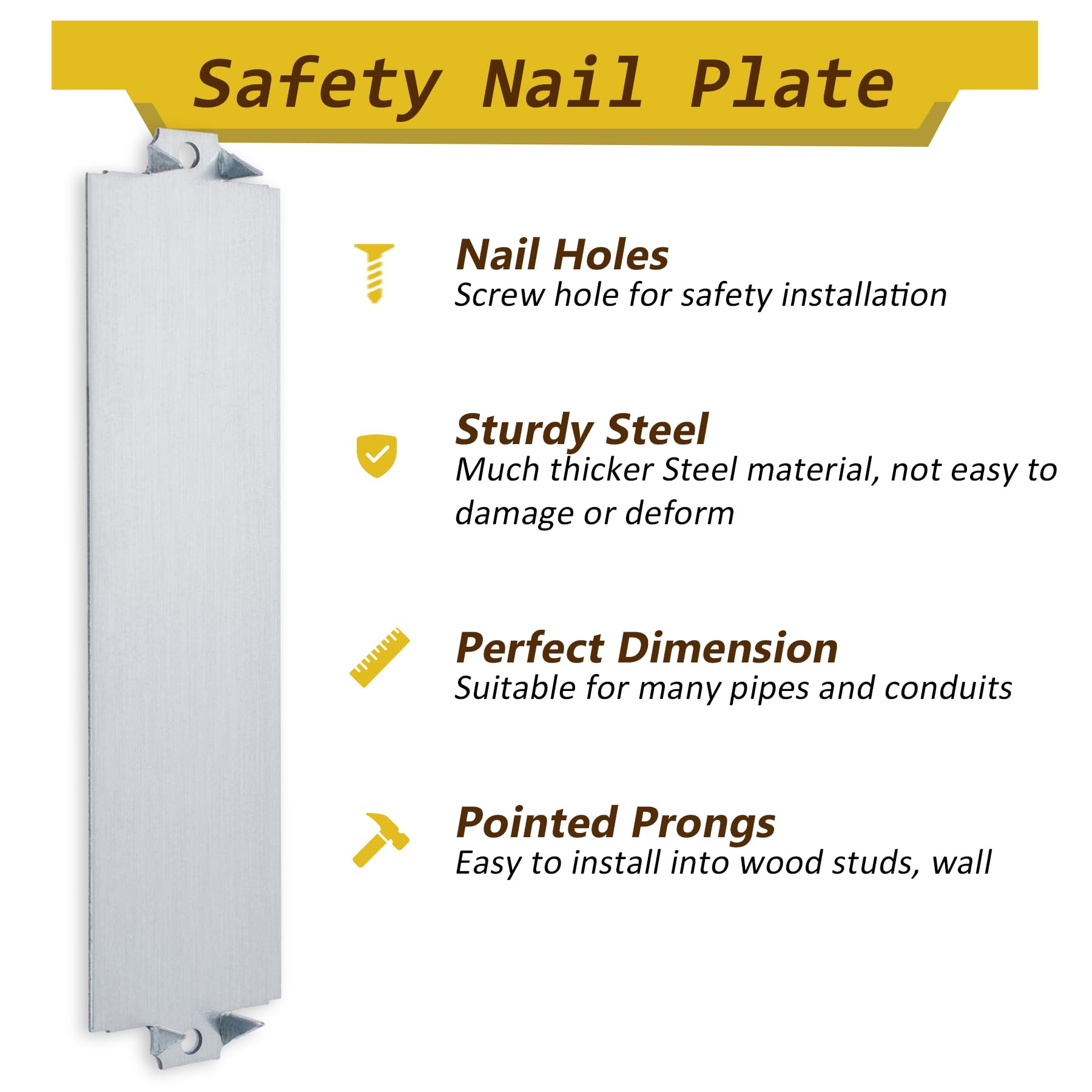 80 Pack 1.5 x 6 Inch Nail Plates for Wood Studs - Electrical Cable Protector Plates for Wiring Safety - Perfect for Home Renovation, DIY Projects, and Electrical Installations