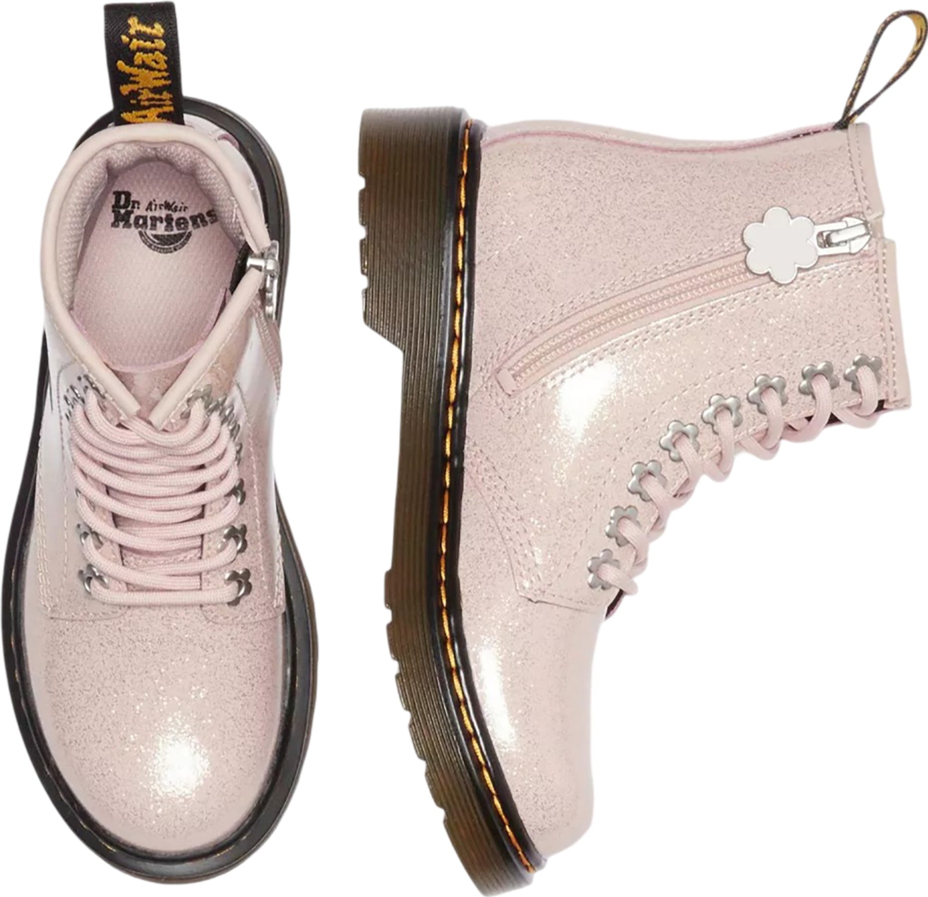 1460 Cosmic Glitter Lace Up Boots for Kids - Sparkly Platform Ankle Boots with Zipper | Perfect for School, Parties & Holiday Outfits