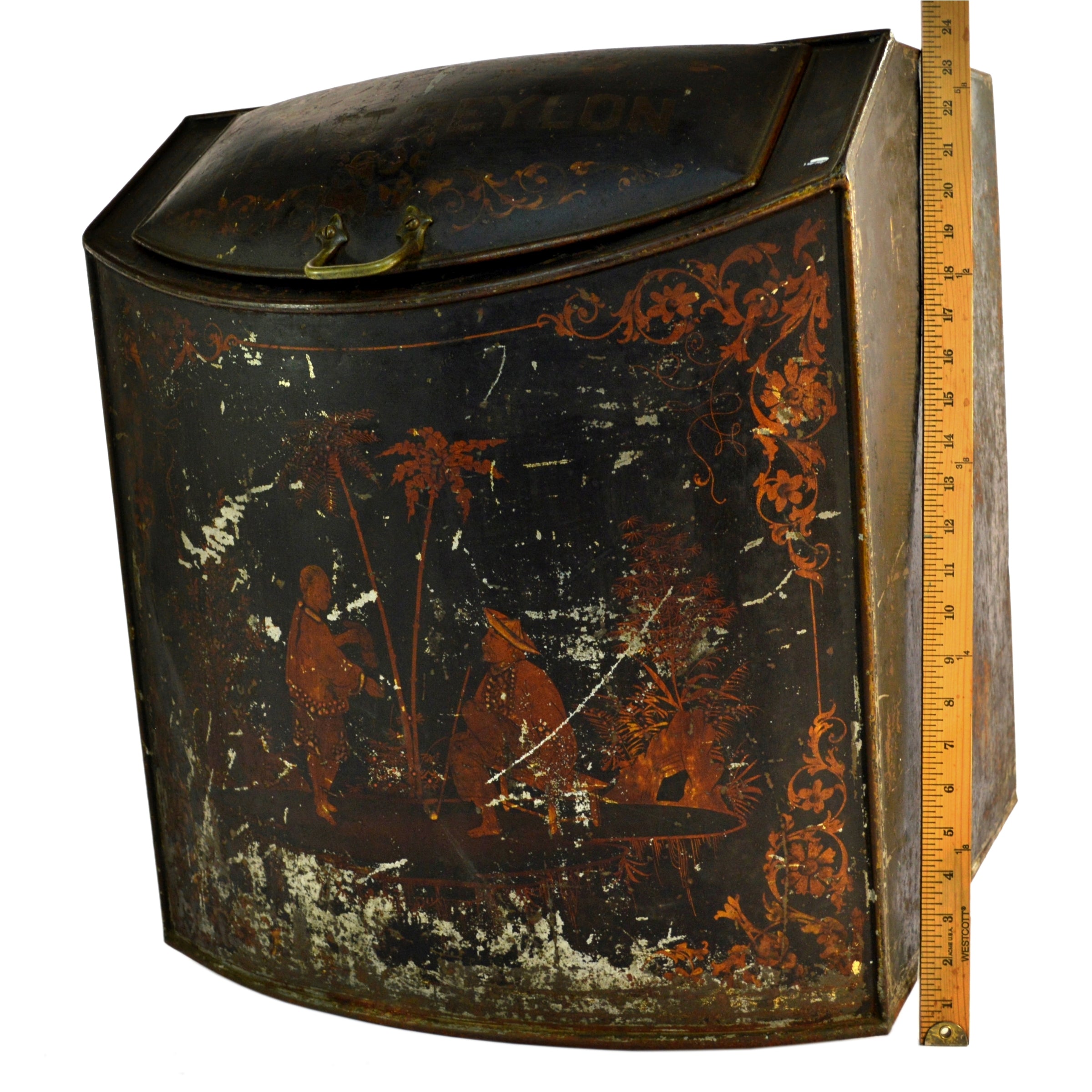 Antique Belfast Ceylon Tea Bin - Vintage Japanned & Lithographed Large Store Container - Rare Collectible for Tea Lovers & Home Decor