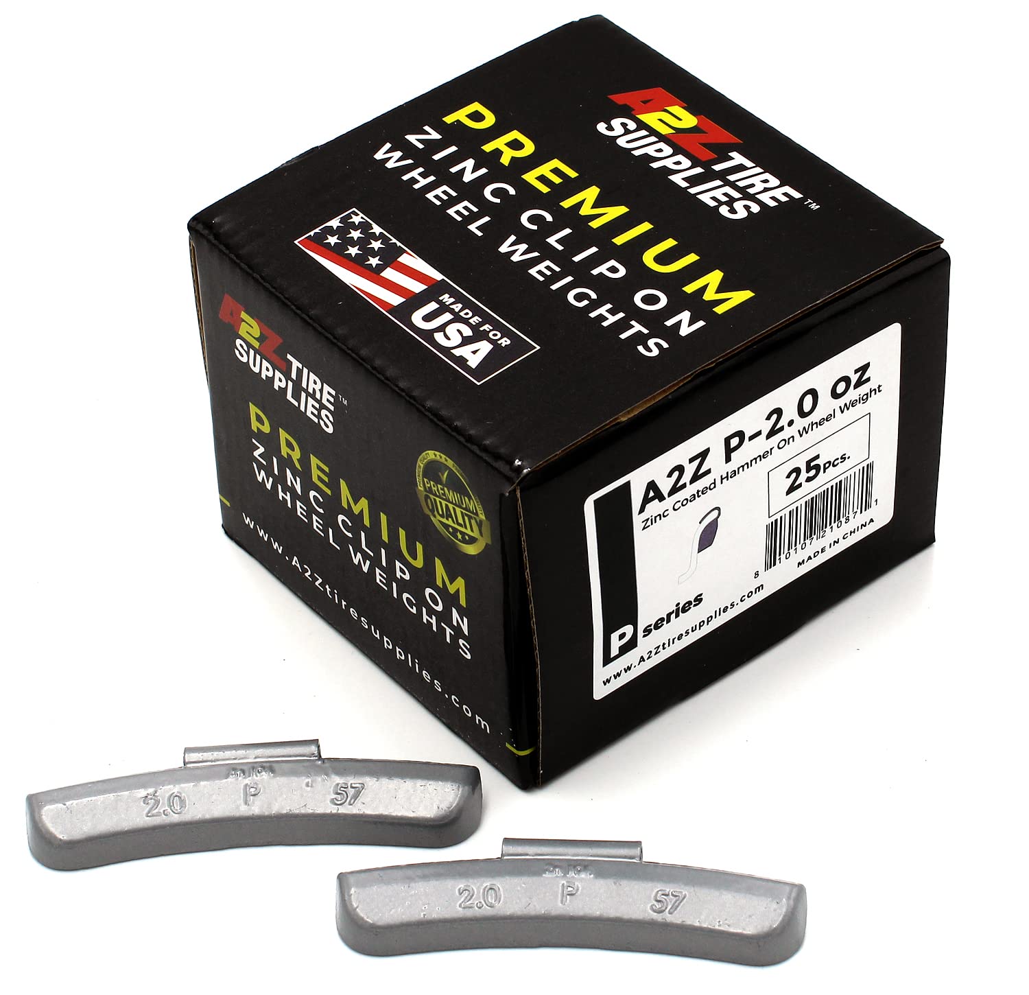 Premium P Series Zinc Wheel Weights (2.0oz) - Box of 25pcs - Durable Coated Hammer-On Weights for Auto Wheel Balancing - Perfect for Car, Truck & Motorcycle Tires