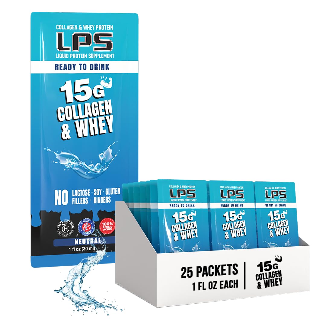 LPS Liquid Collagen & Whey Protein Powder Supplement - Non-GMO, Sugar-Free, Keto-Friendly for Healthy Skin, Hair & Joint Support - Men & Women (25 Single-Serve Packets) | Perfect for Post-Workout Recovery & Daily Beauty Routine
