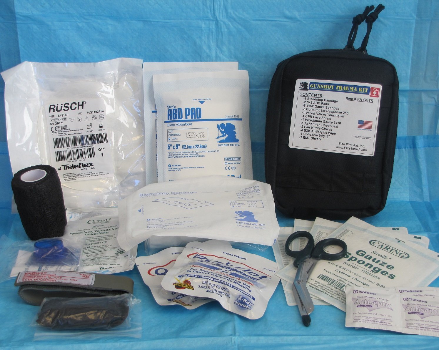 Best Gun Shot Trauma Kit (Non-Surgical) - Emergency First Aid for Wound Care & Bleeding Control - Tactical Black Color for Home, Car, Outdoor & Survival Scenarios