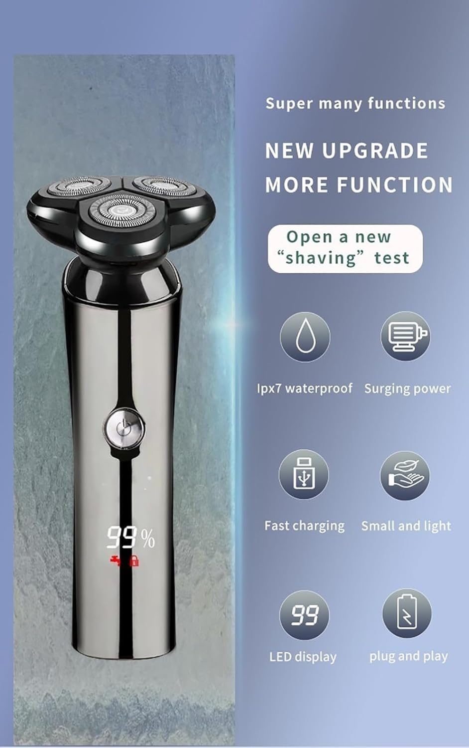 Premium Electric Razor for Men - Rechargeable Rotary Shaver with Floating Heads, LCD Display, Wet & Dry Use - Perfect for Travel, Home & Office Grooming