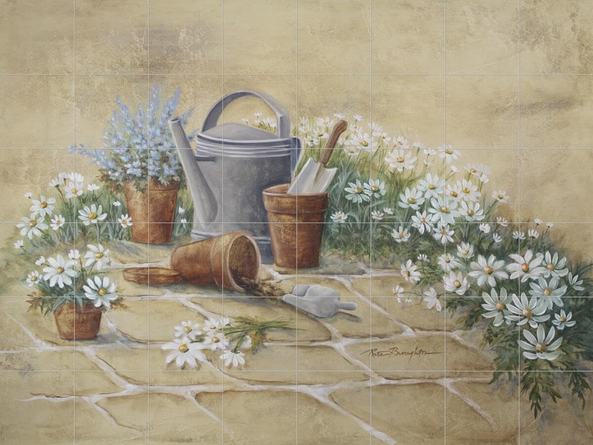 Ceramic Backsplash Tile Mural - Spring Garden Landscape Design for Kitchen, Bathroom & Shower Walls - Hand-Painted Art Tile by Rita Broughton - Perfect for Home Renovation, DIY Projects & Interior Decor