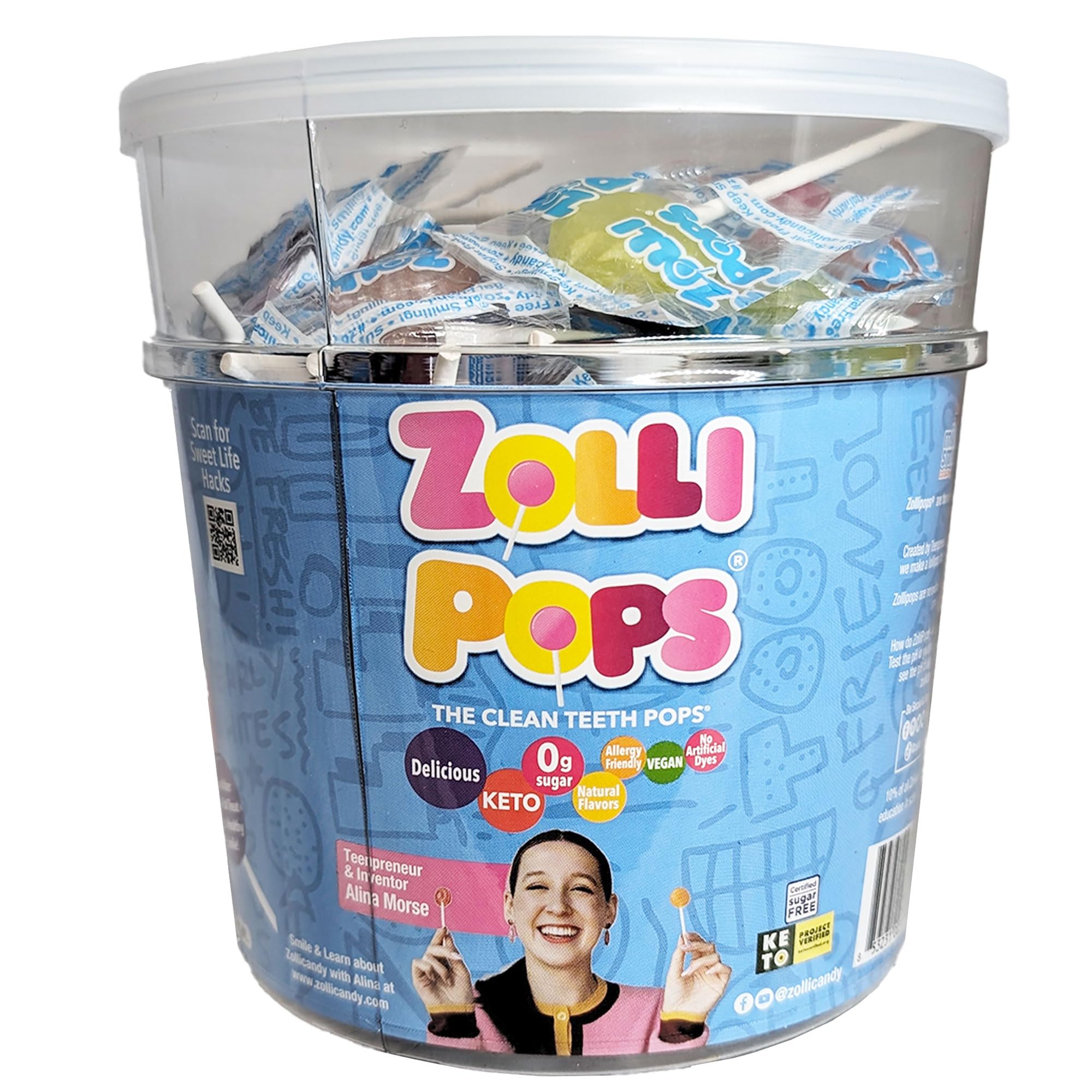 Zollipops Clean Teeth Pops - Sugar-Free Anti Cavity Lollipops for Kids & Adults - 1 LB Tub of Assorted Fruit Flavors - Perfect for Birthday Parties, School Treats & Healthy Snacking