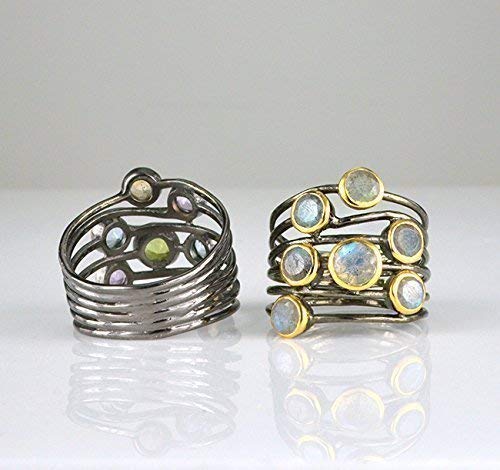 Lapis Lazuli Gemstone Ring - Multi Stone Bezel Set Boho Jewelry with Mixed Metal for September Birthstone | Unique Handmade Ring for Women, Gift for Her, Spiritual Healing & Fashion Accessory