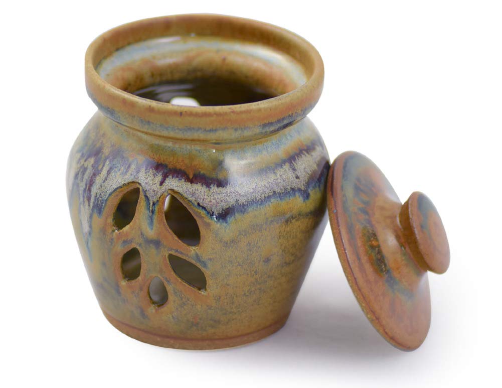Tuscan Farmhouse Stoneware Garlic Keeper Jar - Handcrafted in USA, Perfect for Kitchen Countertop Storage & Fresh Herb Preservation