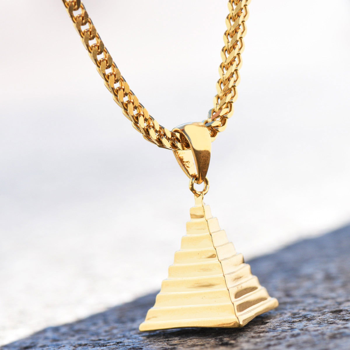 18K Gold Tone Egyptian Pyramid Pendant Necklace - Elegant Franco Chain for Women, Perfect for Spiritual Jewelry Lovers & Boho Fashion Accessories
