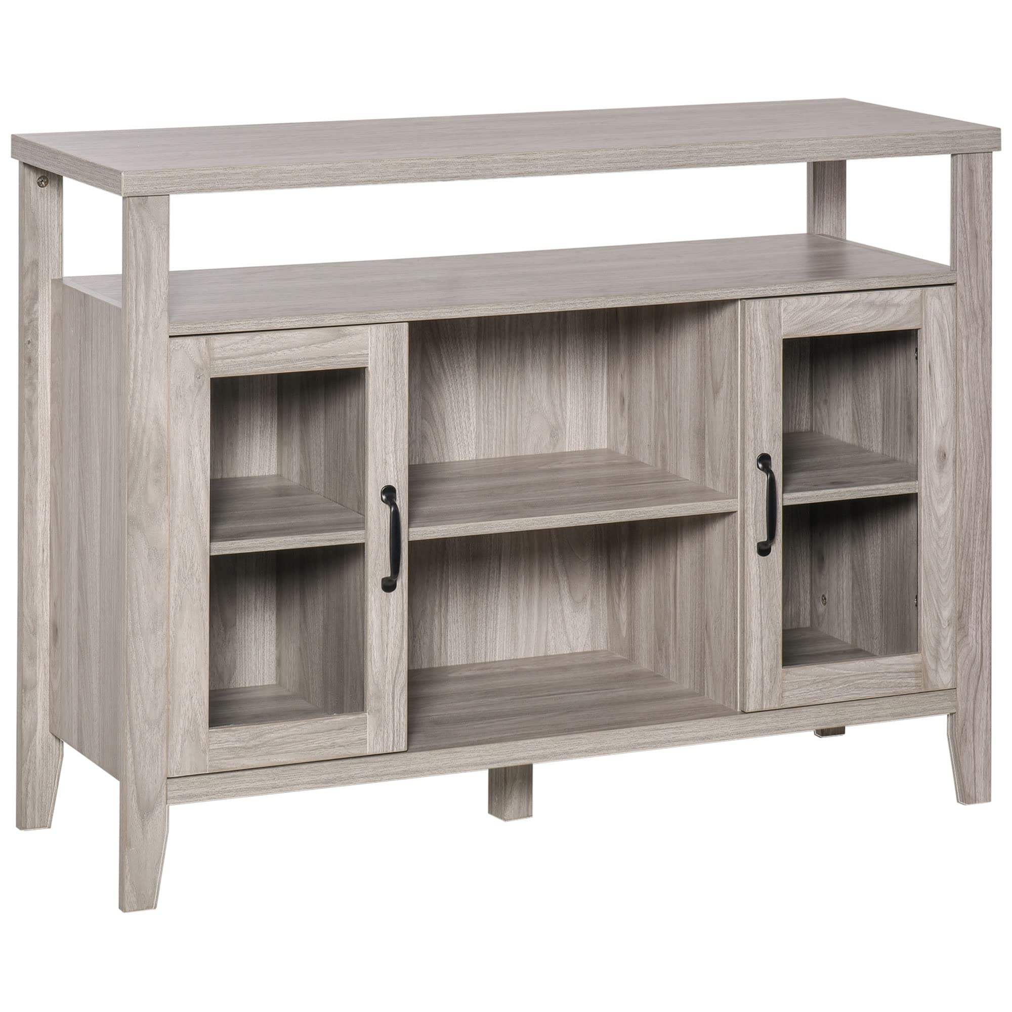 HOMCOM Retro Sideboard Buffet Cabinet with 2 Glass Doors, Storage Shelves & Anti-Tip Design - Grey - Perfect for Dining Room, Living Room & Entryway Storage