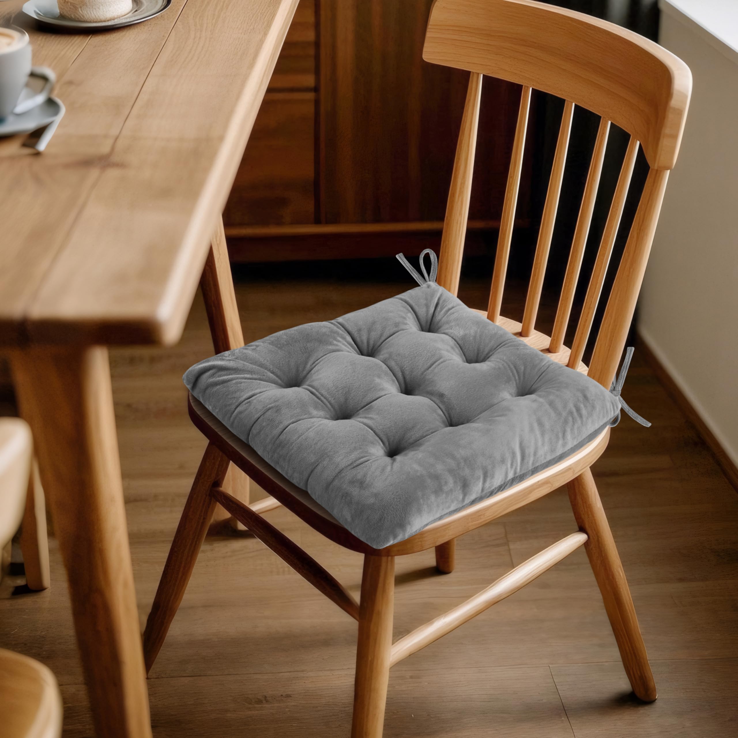 ELFJOY 4 Pack Grey Velvet Chair Cushions - 16