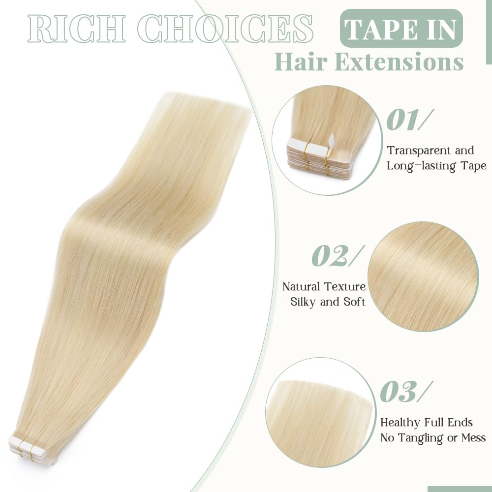 40pcs 100g 100% Remy Human Hair Tape-in Extensions - Seamless Balayage Skin Weft, 22 Inch #613 Bleach Blonde for Natural Volume & Length | Perfect for Daily Styling, Parties & Special Occasions