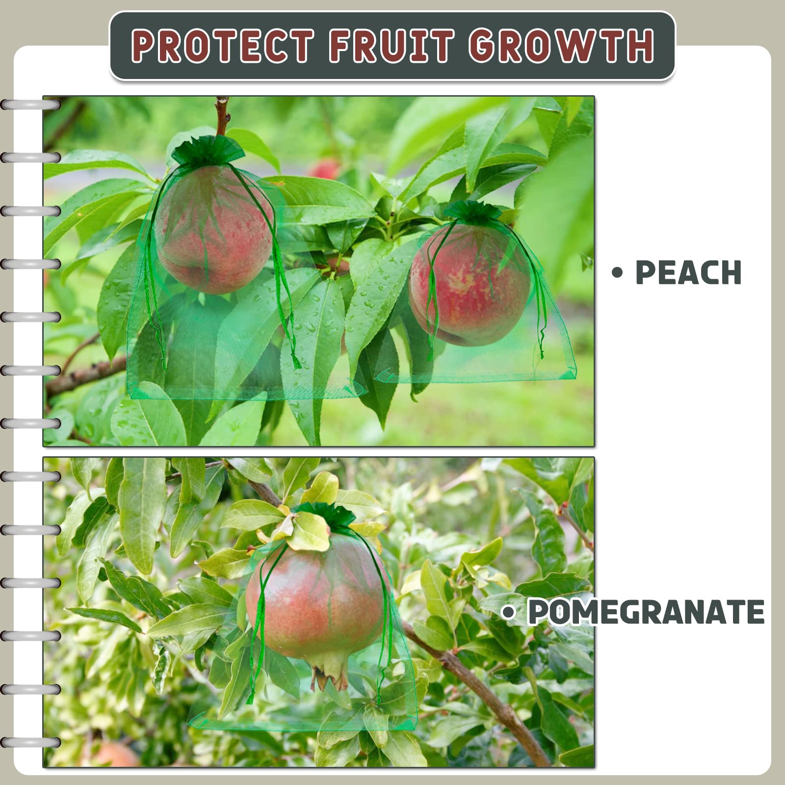 **50 PCS 6x9 Inch Fruit Protection Bags with Drawstring - Breathable Mesh Netting for Fruit Trees, Vegetables & Garden Produce - Ideal for Pest Control & Organic Gardening**    *(Use Cases: Perfect for apples, peaches, pears, grapes, tomatoes, and other delicate fruits to shield from birds, insects, and harsh weather while promoting healthy growth.)*