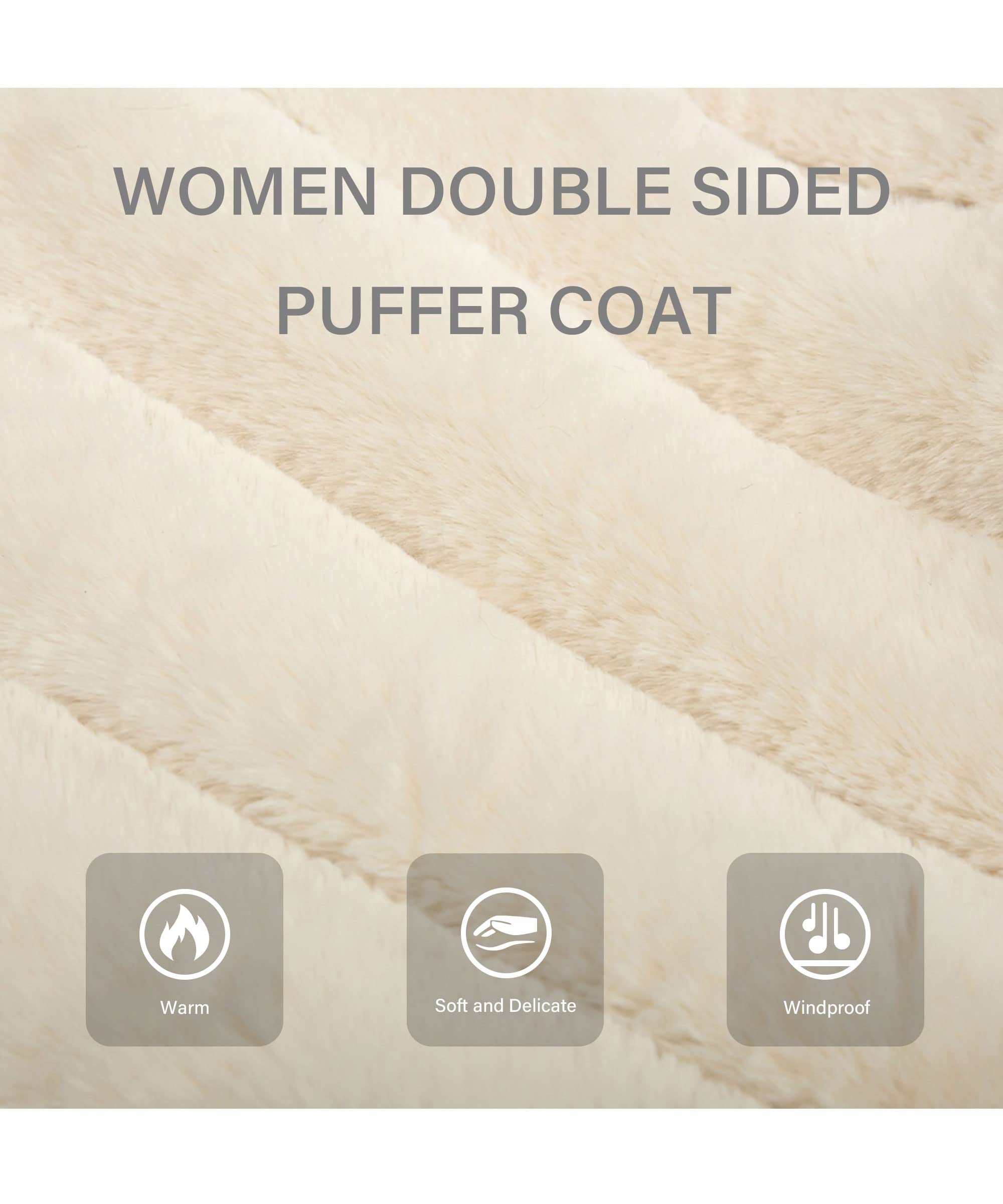 Bellivera Women's Reversible Faux Fur Jacket - Double Sided Winter Coat with Hood & Fur Collar | Warm Fashion Outerwear for Fall, Winter & Spring Seasons | Perfect for Casual Outings, Travel & Cold Weather Protection