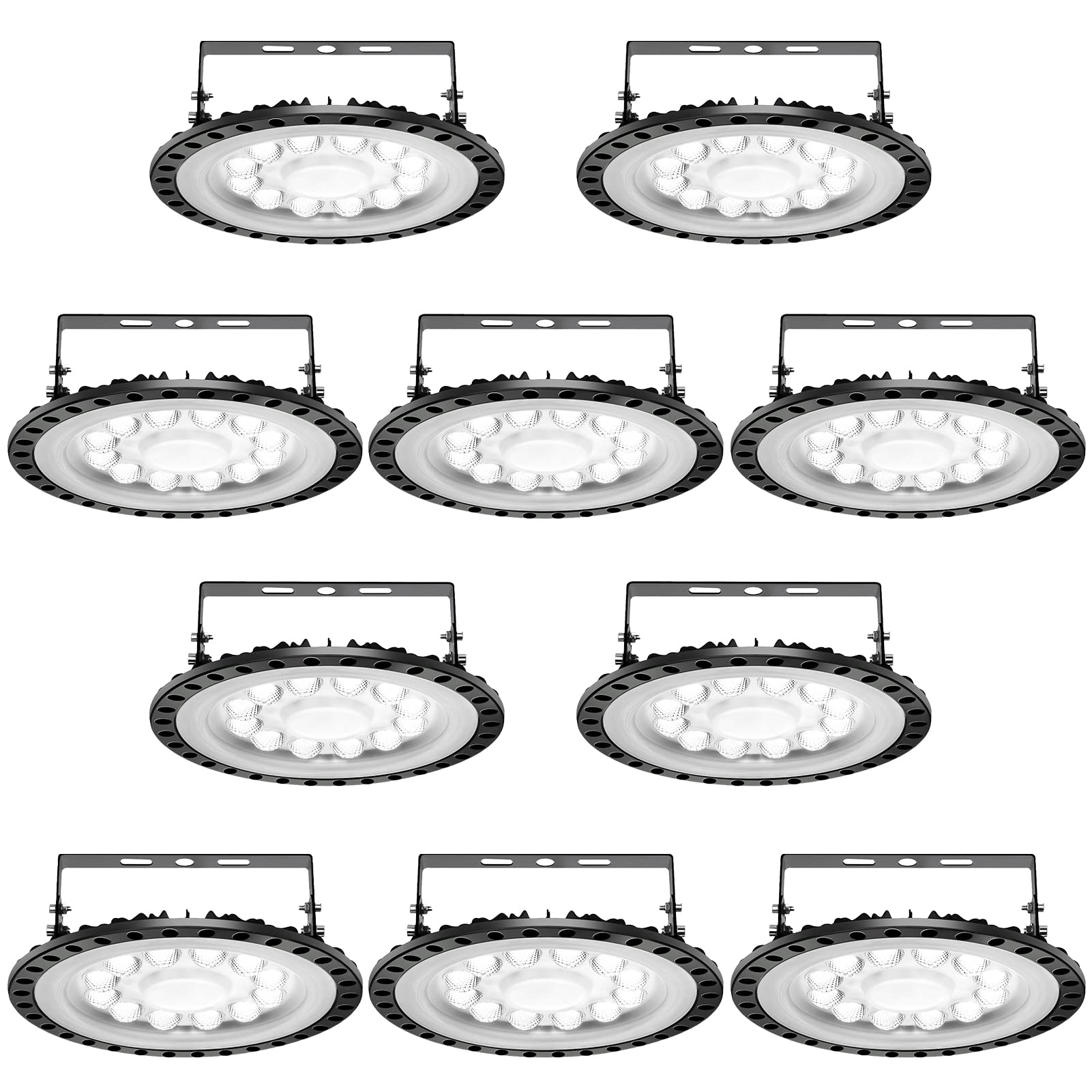 50W LED High Bay Light 10 Pack - 6500K Daylight White, 5000LM UFO High Bay Fixture with Mounting Brackets, IP65 Waterproof - Commercial & Industrial Lighting for Warehouse, Workshop, Garage, Barn (Replaces 200W MH/HPMH/HPS) - Perfect for High-Ceiling Spaces & Energy-Efficient Lighting Solutions