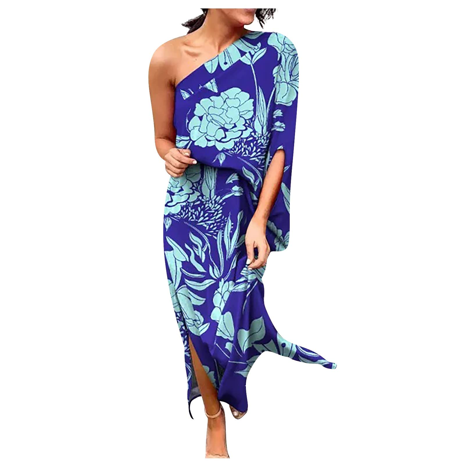 PEALGBI Women's One Shoulder Ruched Bodycon Dress - Trendy Summer Tunic Dress for Beach, Party & Night Out - 2022 Fashion Blue Dress (Sizes S-2XL) | Perfect for Vacations, Date Nights & Club Wear